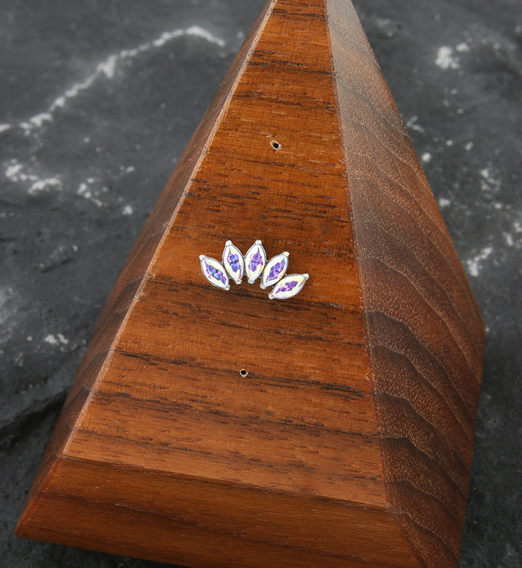 Half Crown Rainbow Aurora CZ Threadless Titanium Top