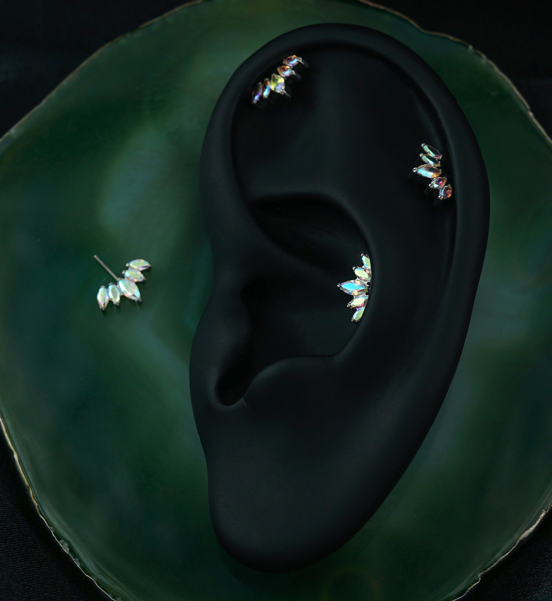 Half Crown Rainbow Aurora CZ Vertical Titanium Threadless Top