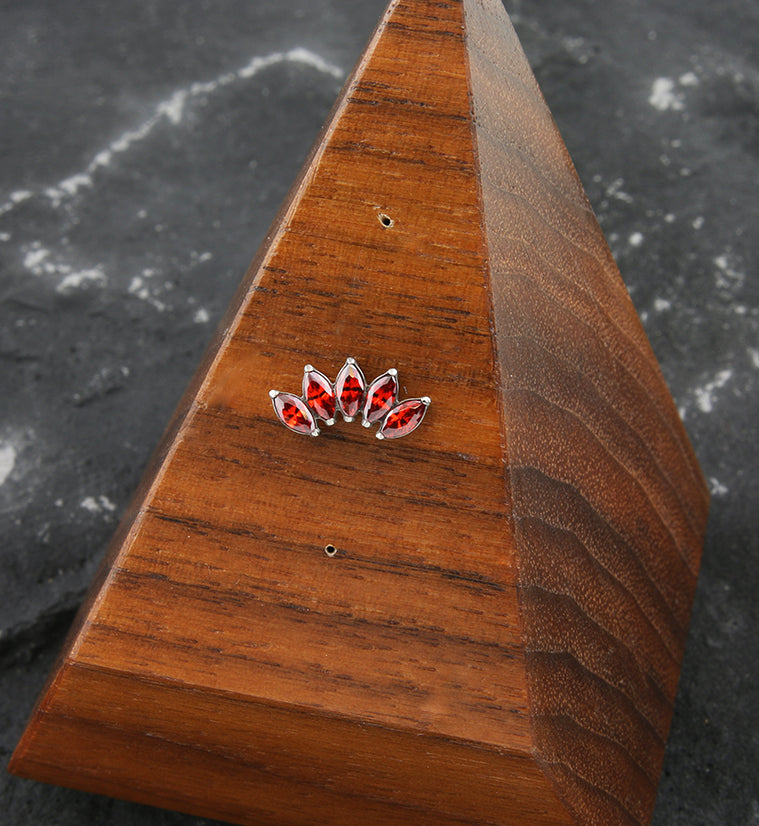 Half Crown Red CZ Threadless Titanium Top