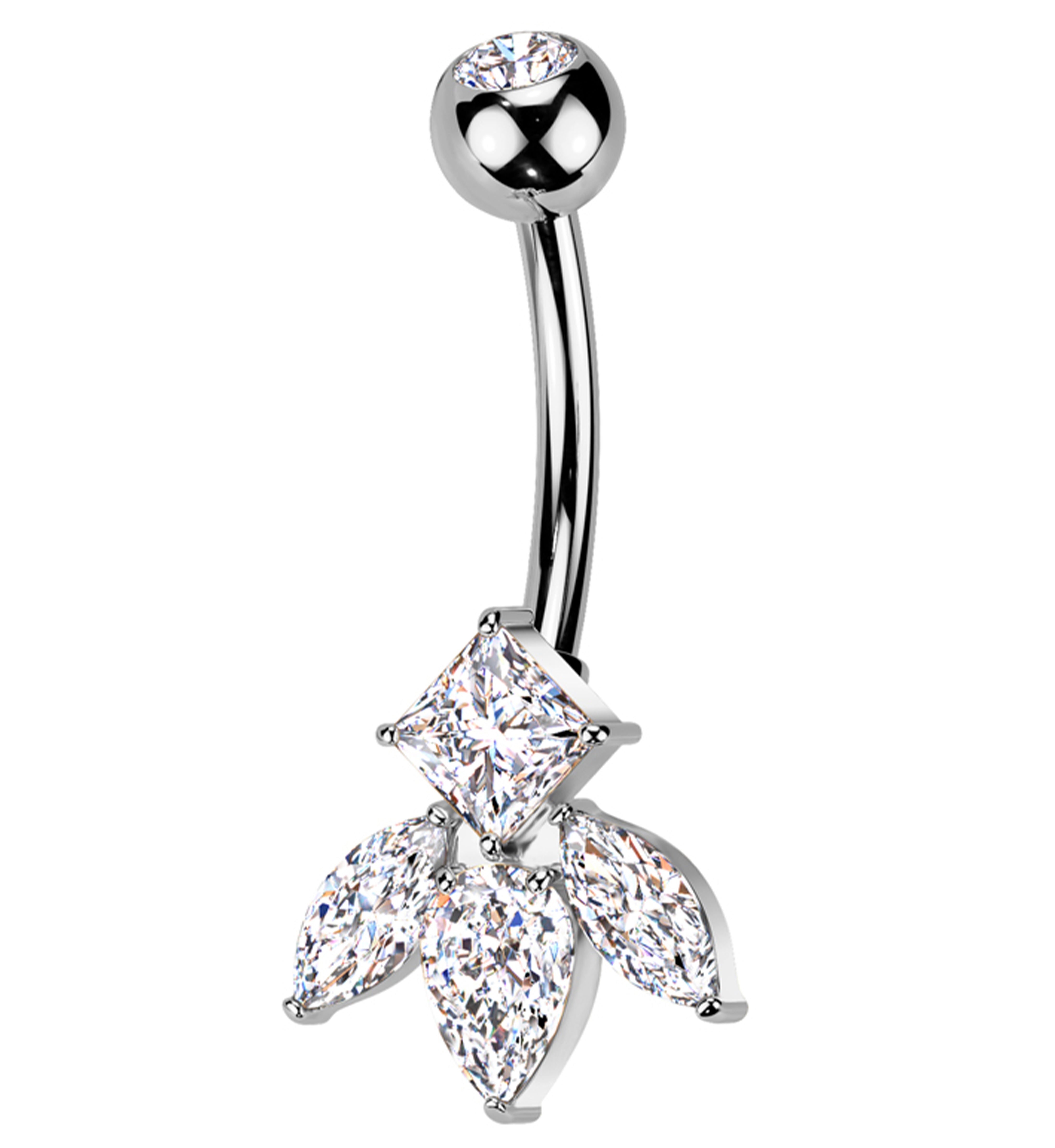 Half Flower Clear CZ Titanium Belly Button Ring
