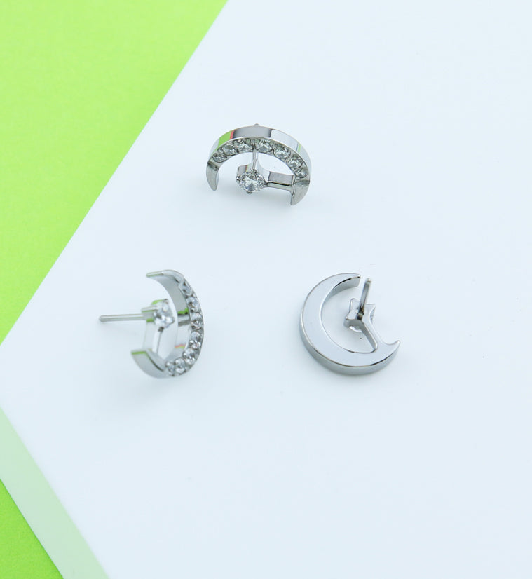 Half Moon Clear CZ Drop Titanium Threadless Top