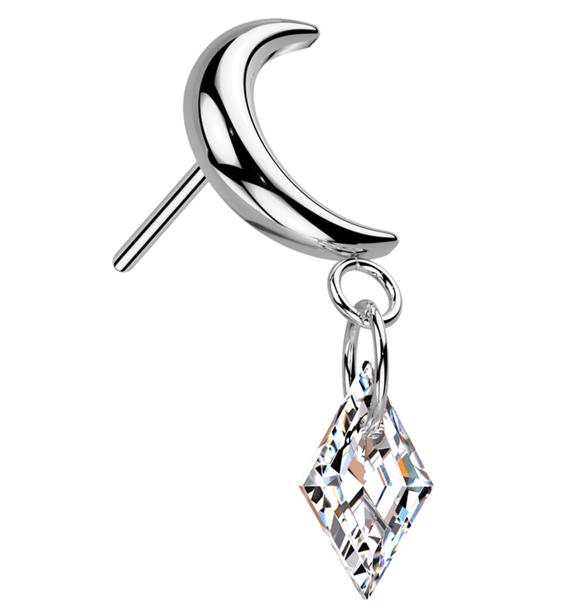 Half Moon Dangle Diamond CZ Titanium Threadless Top
