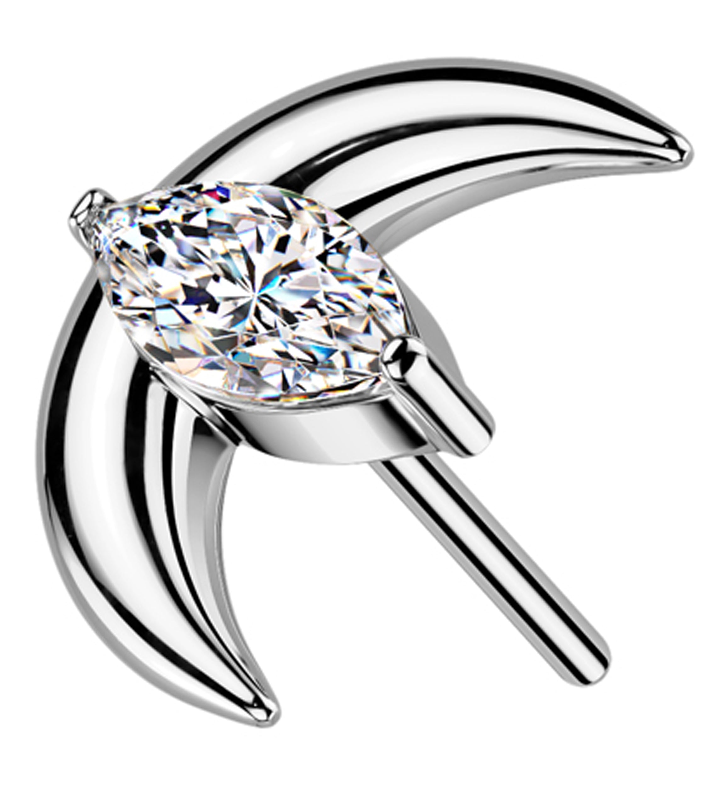Half Moon Marquise Clear CZ Titanium Threadless Top