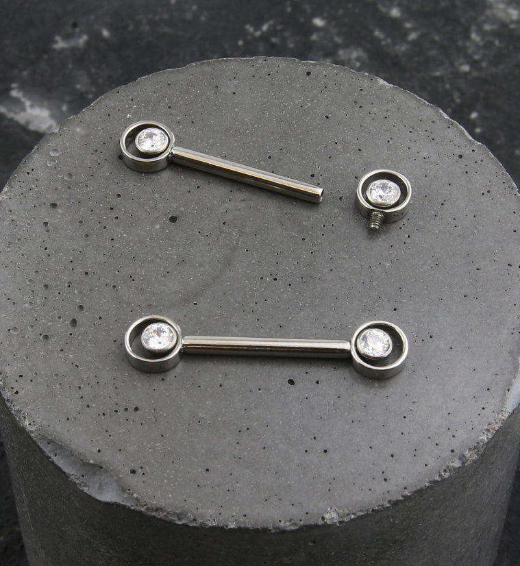 Halo Clear CZ Titanium Internally Threaded Nipple Ring Barbell