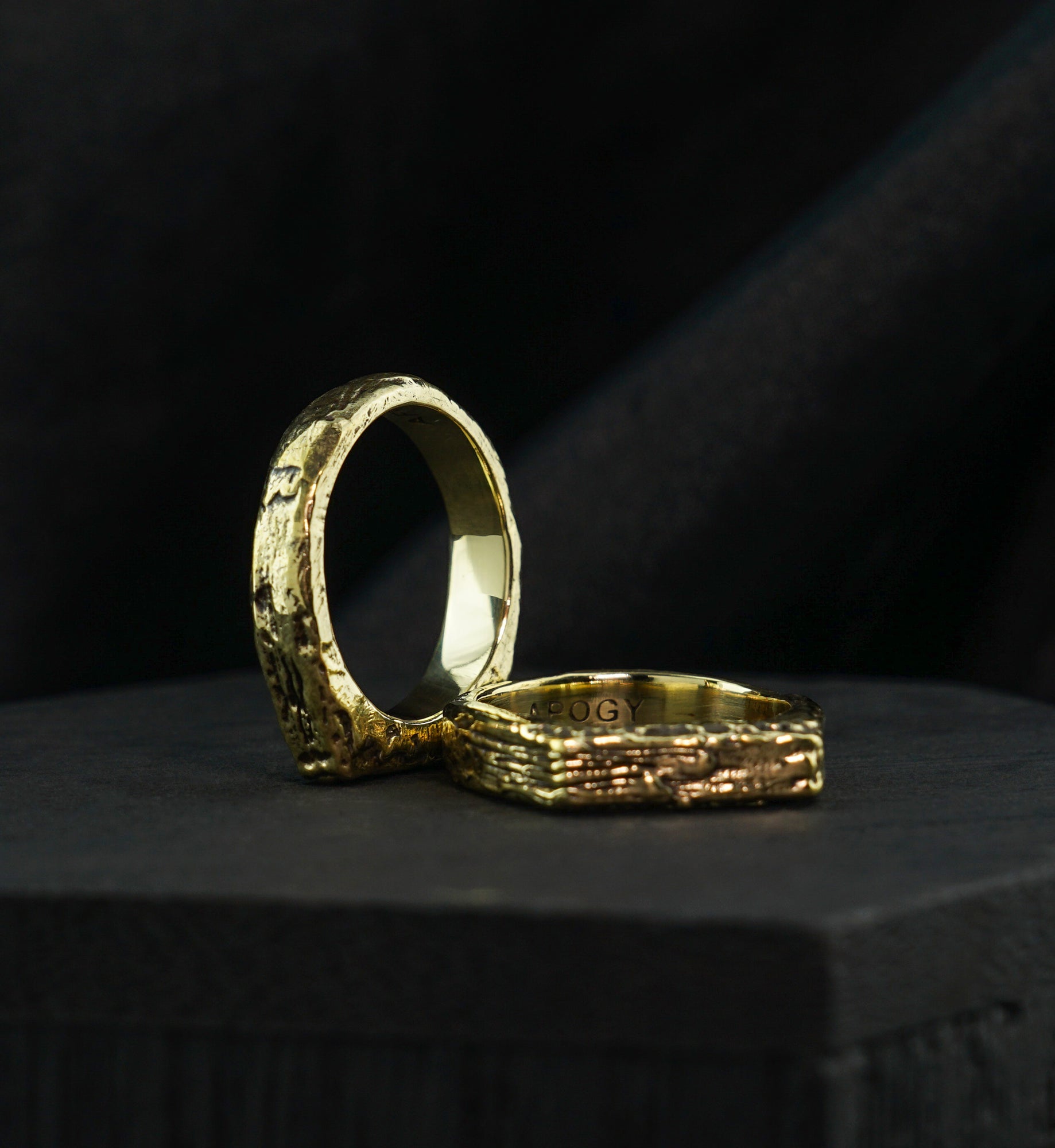 Hammered Block Brass Ring