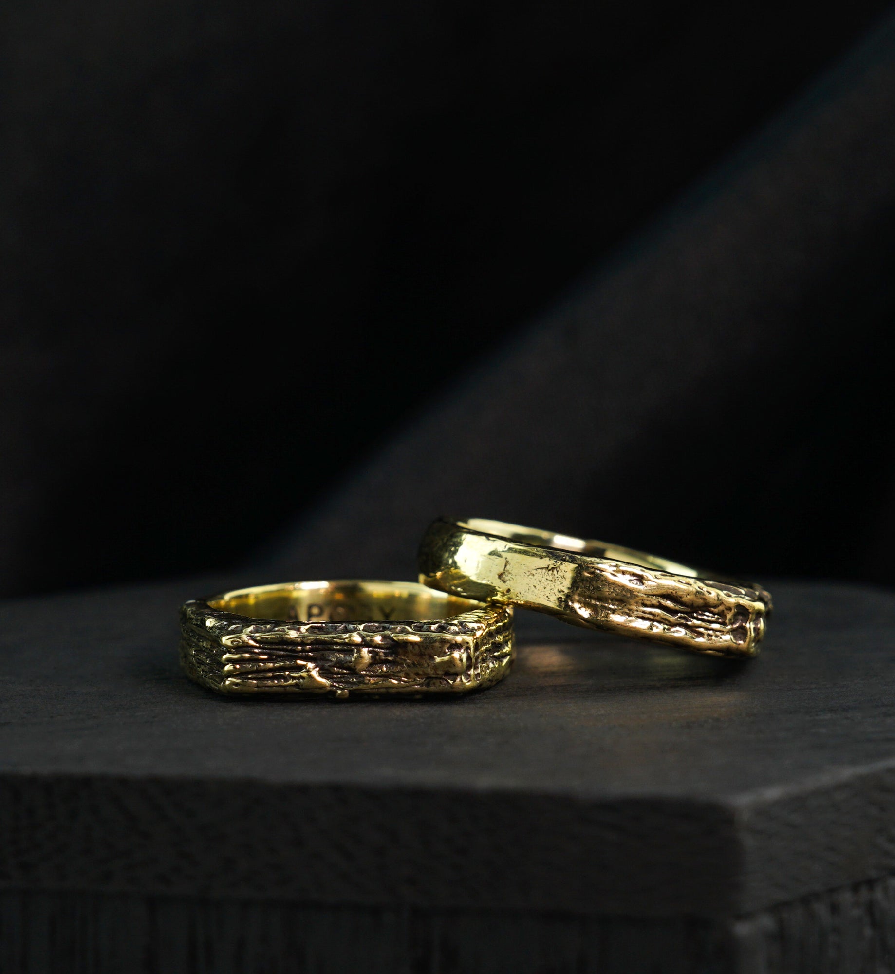 Hammered Block Brass Ring