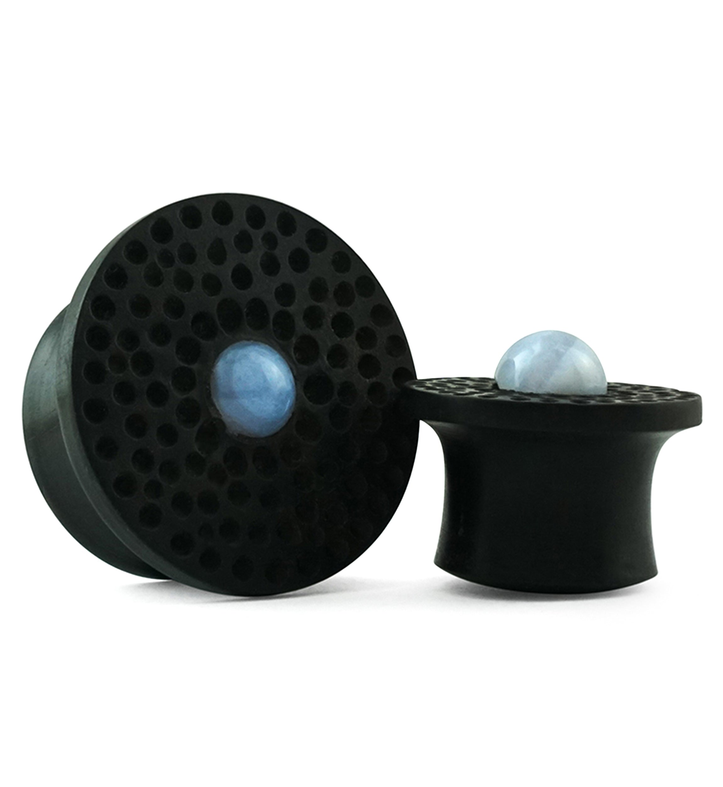 Hammered Blue Lace Agate Stone Areng Wood Mayan Flare Plugs