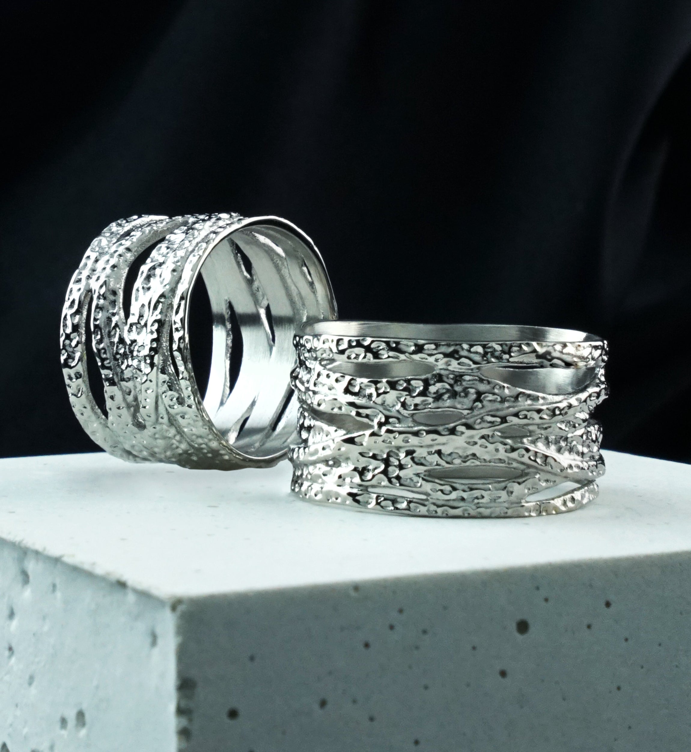 Hammered Criss Cross Stainless Steel Ring