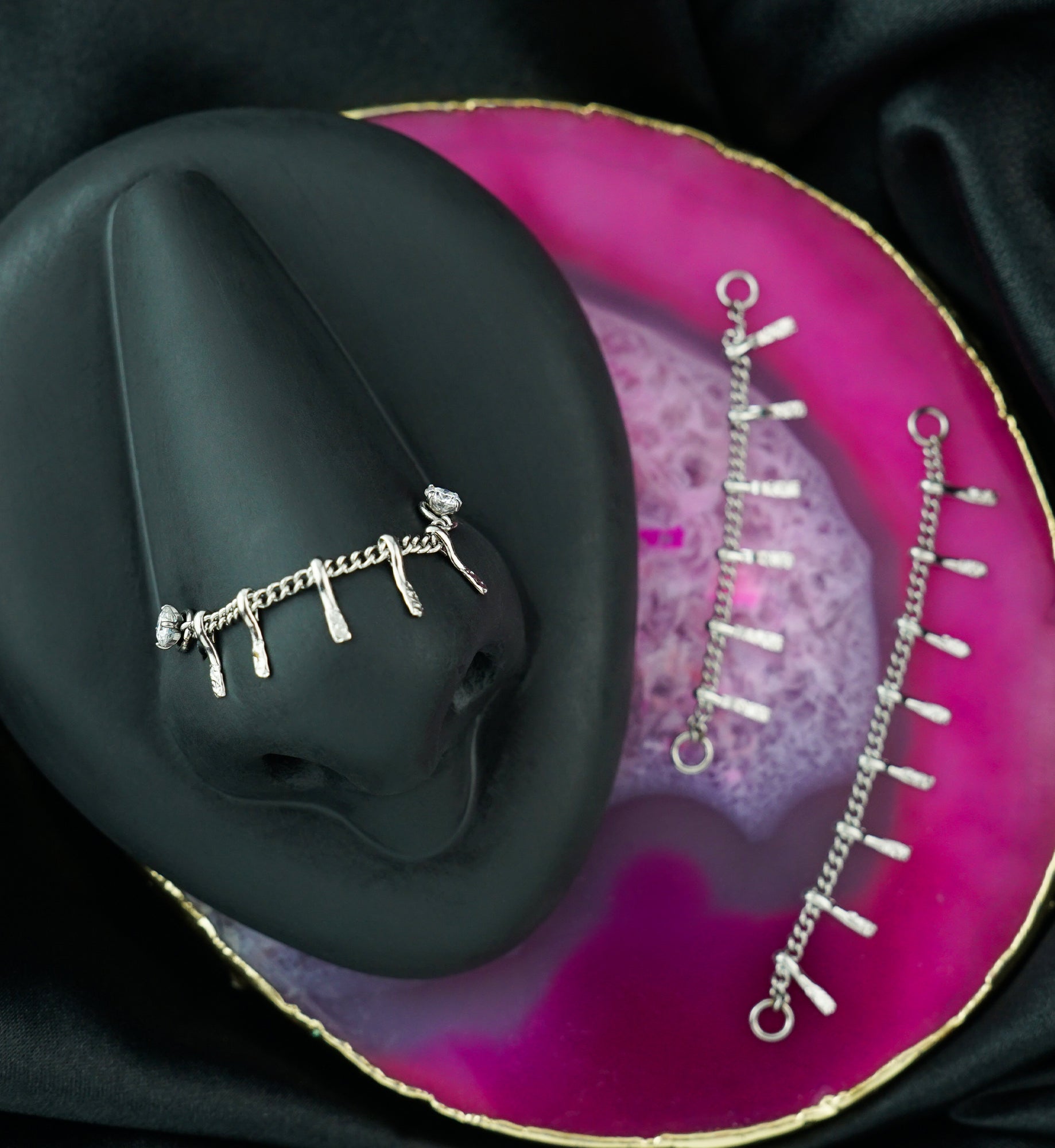 Hammered Dangle Bar Stainless Steel Connecting Piercing Chain