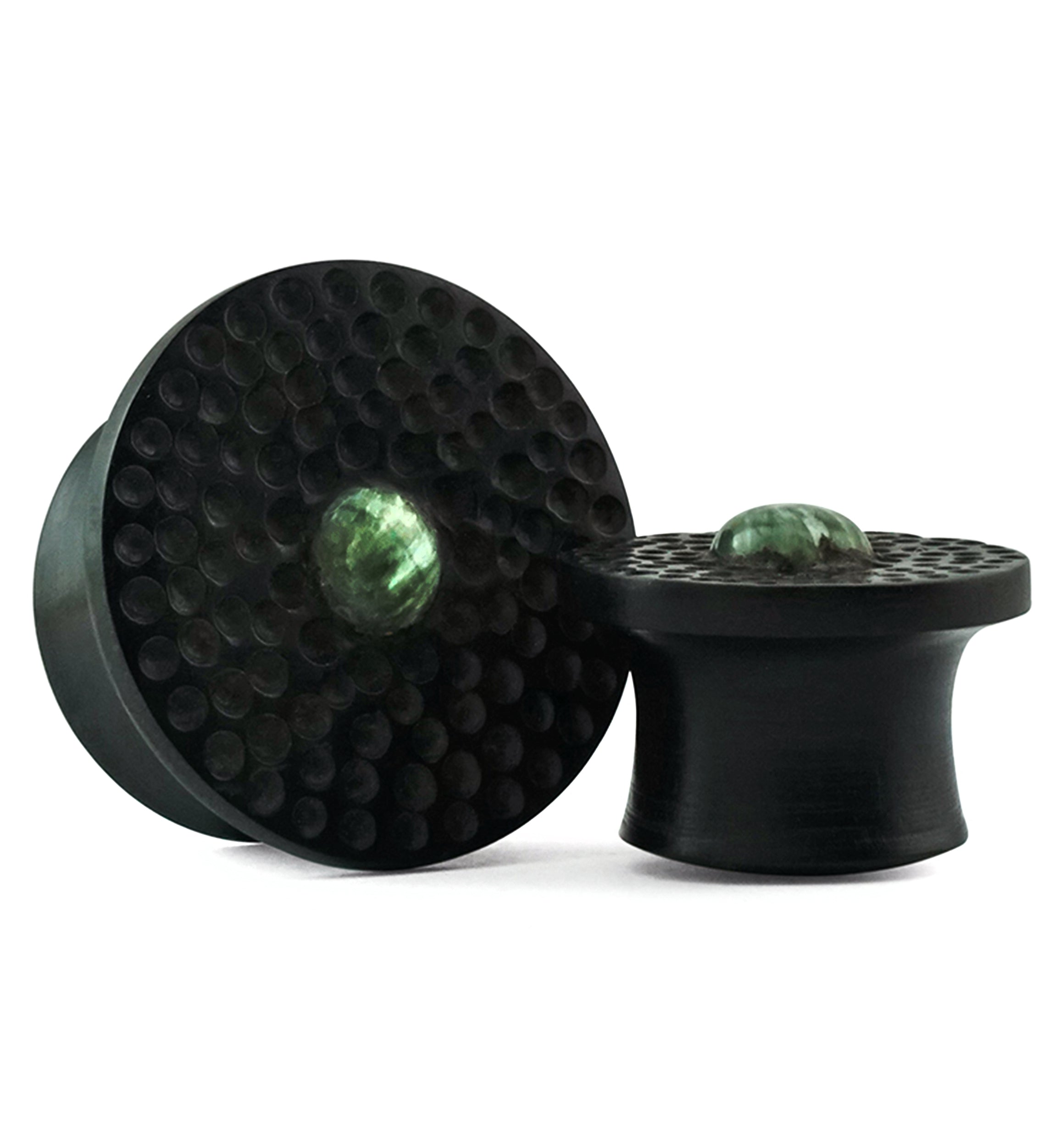 Hammered Seraphinite Stone Areng Wood Mayan Flare Plugs