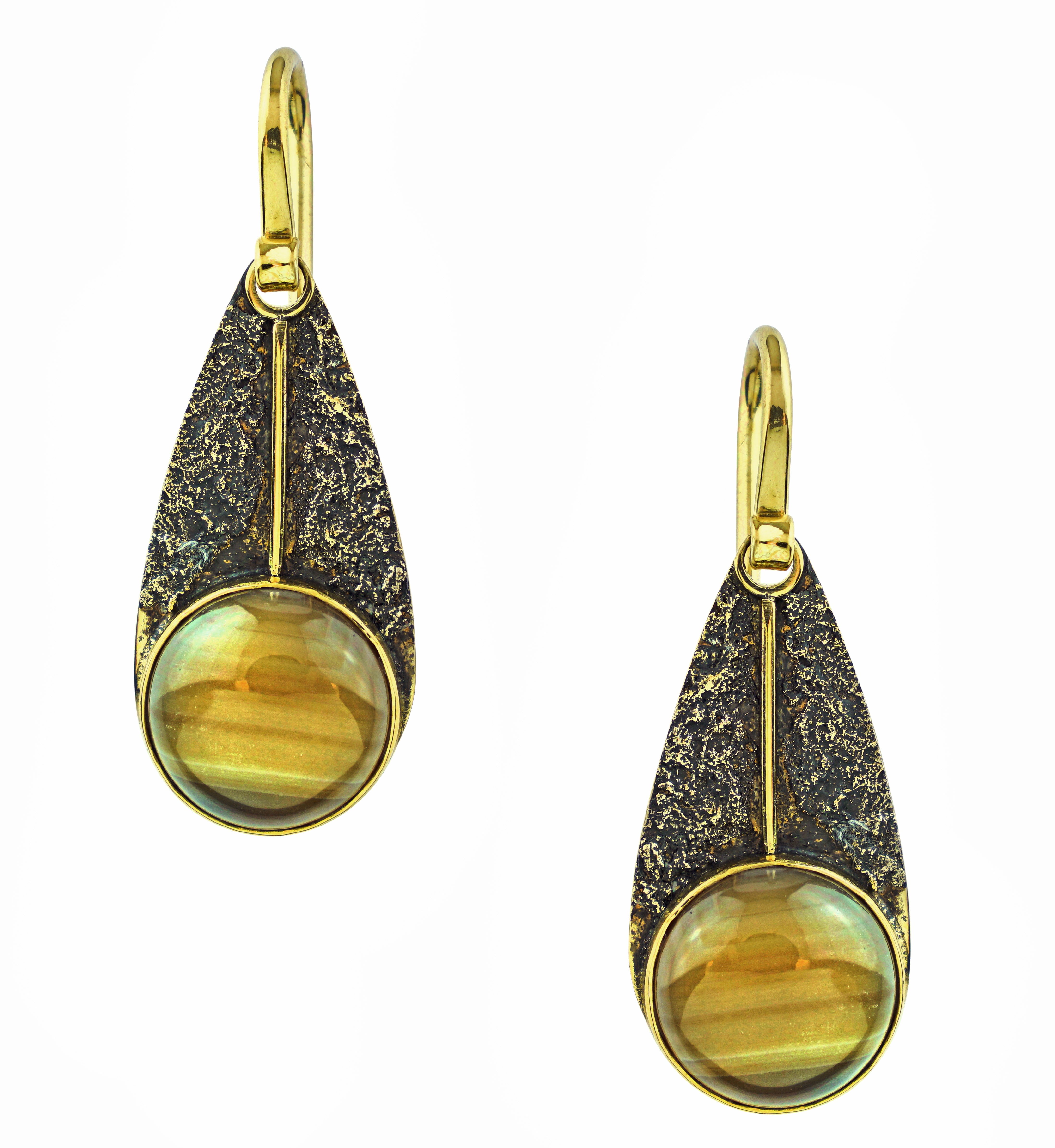 Textured Teardrop Dangle Montana Agate Stone Inlay Brass Earrings