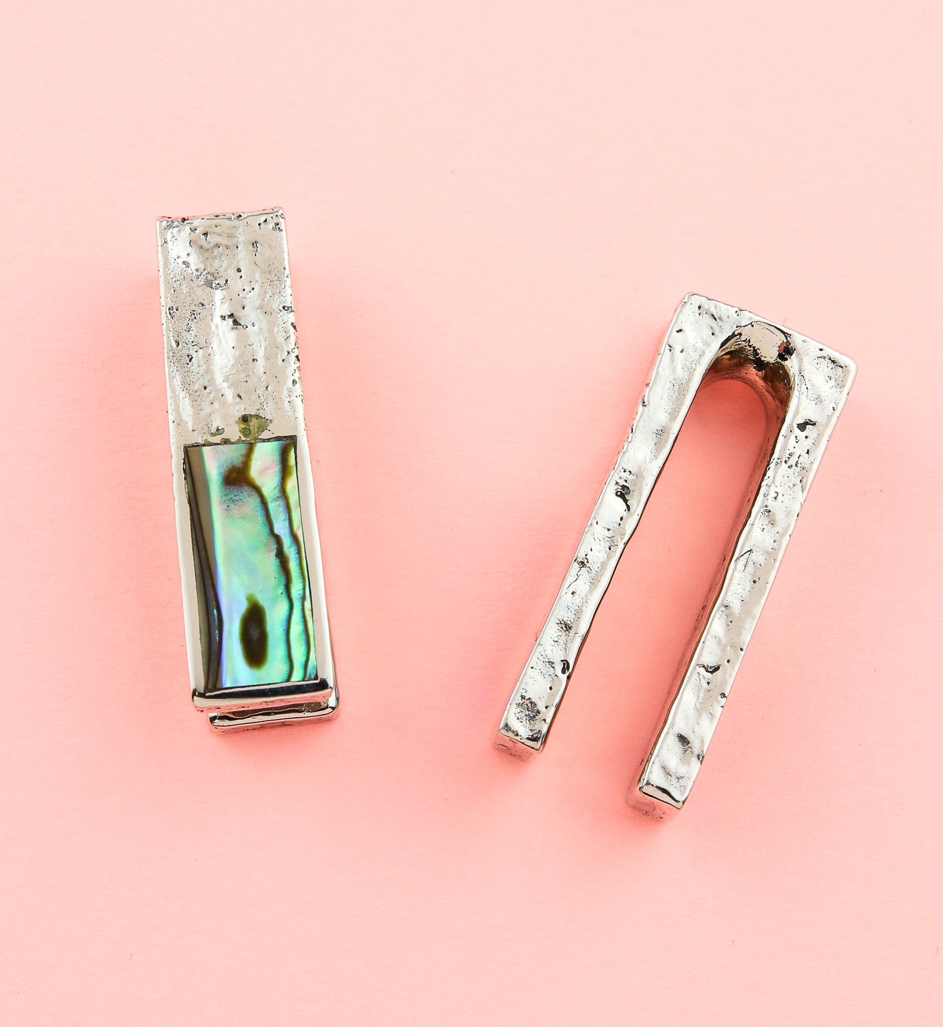 Hammered Tower Half Abalone White Brass Ear Weights