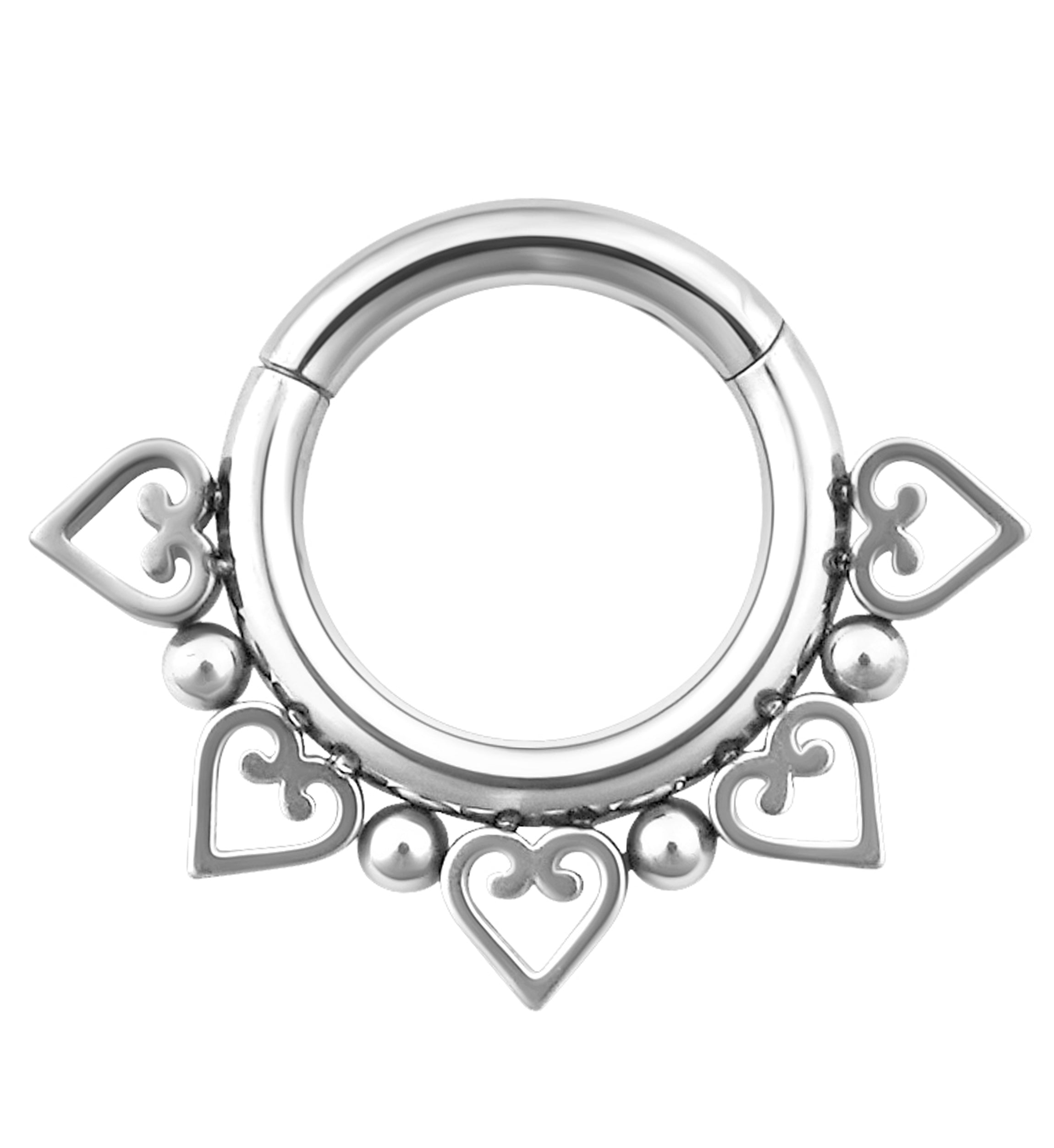 Heart And Ball Stainless Steel Hinged Segment Ring