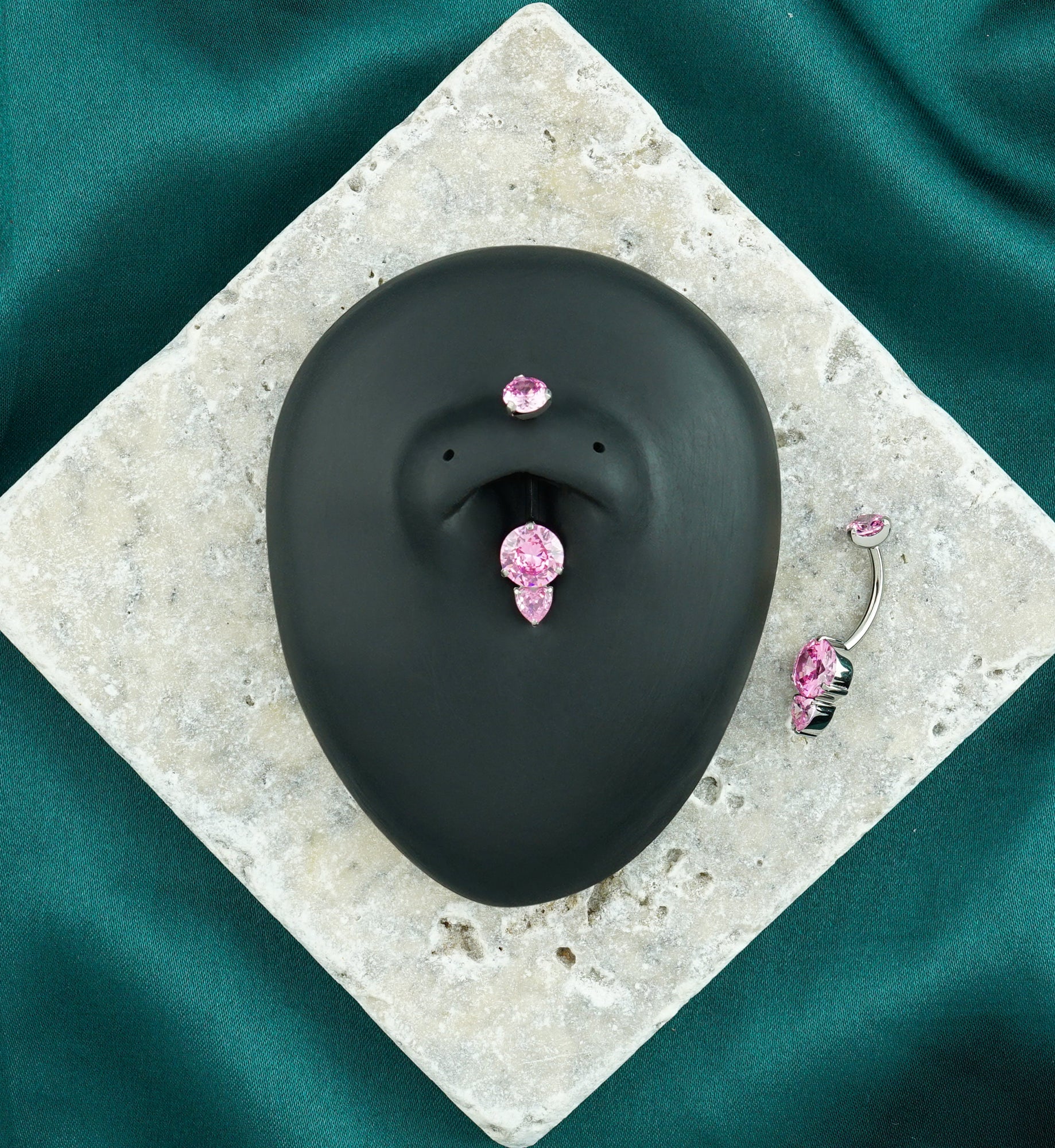 Heart Drop Pink CZ Titanium Internally Threaded Belly Button Ring