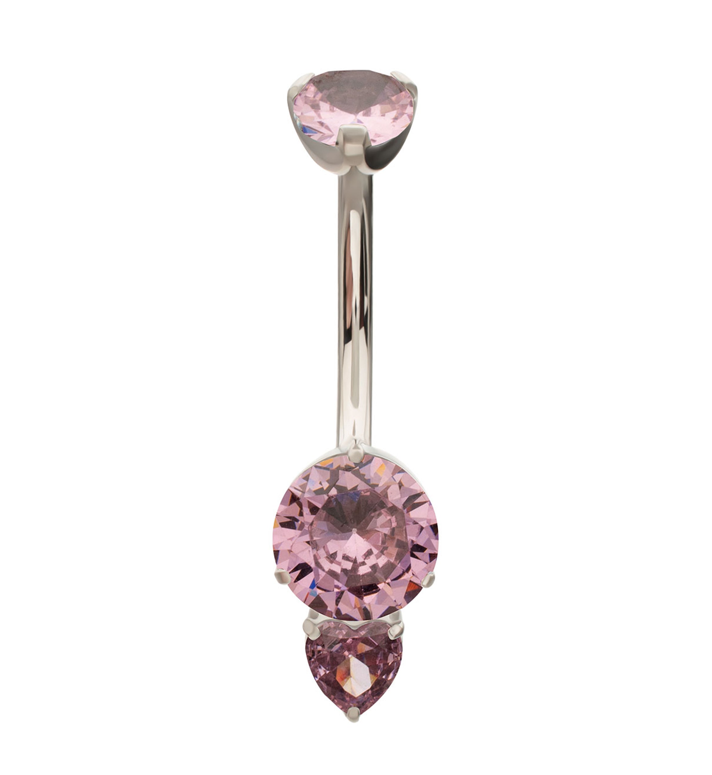 Heart Drop Pink CZ Titanium Internally Threaded Belly Button Ring