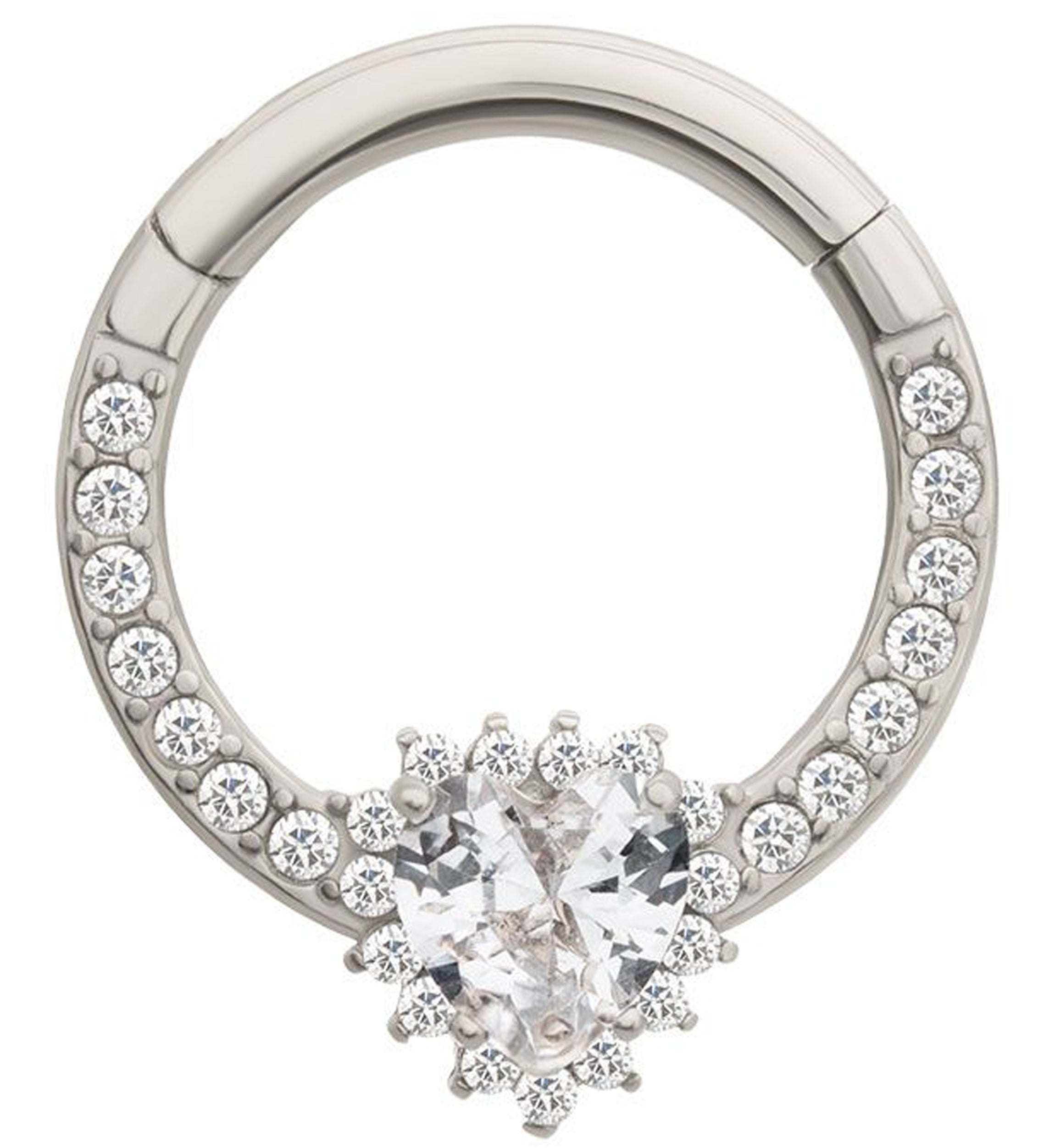 Heart Line Bling CZ Stainless Steel Hinged Segment Ring