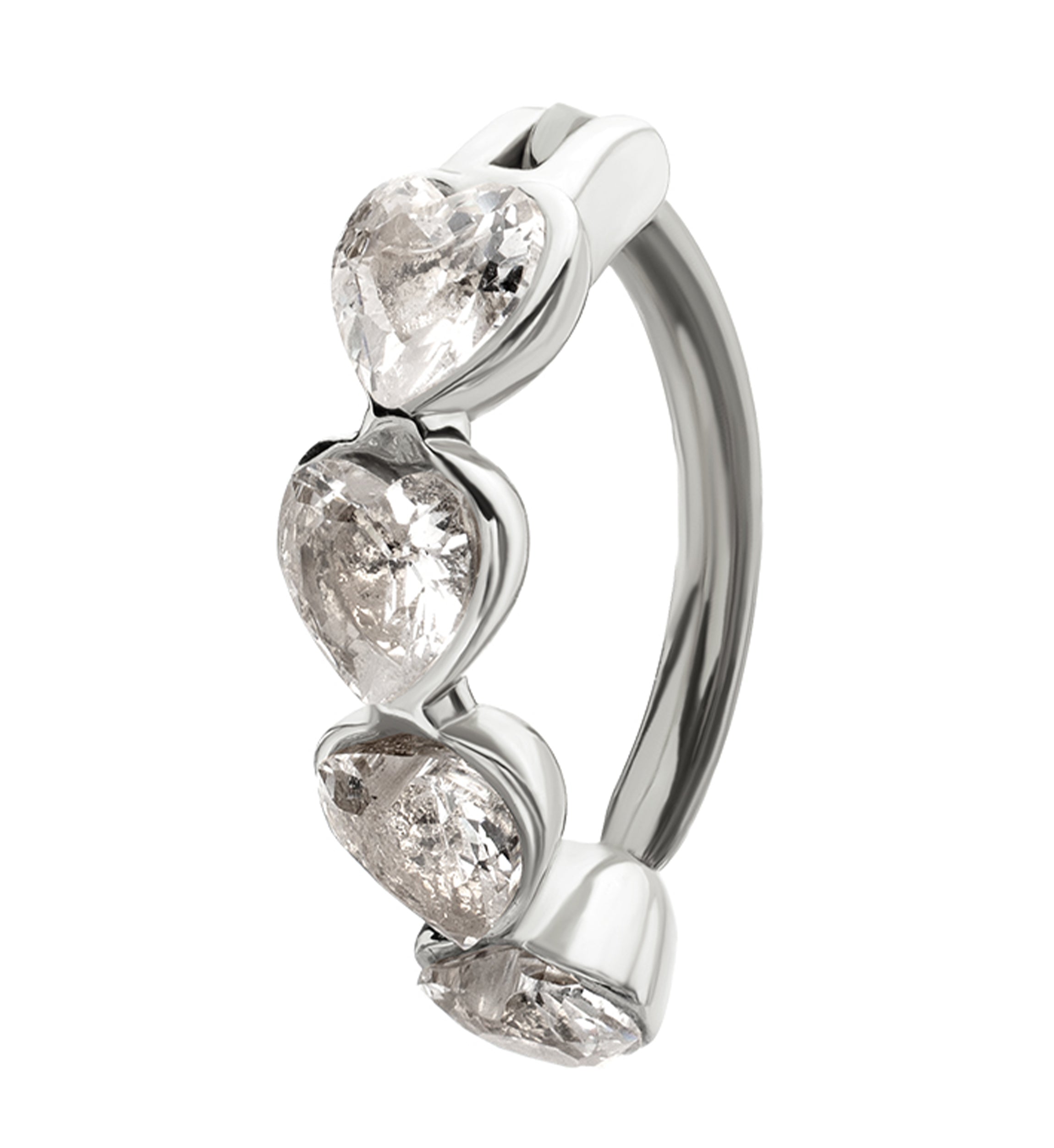 Heart Row Clear CZ Stainless Steel Hinged Belly Button Ring