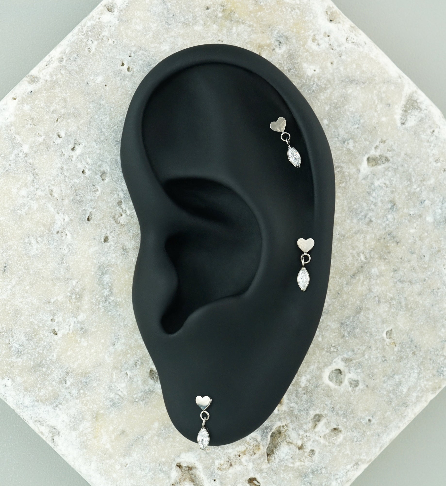 Heart With Marquise CZ Dangle Titanium Threadless Top