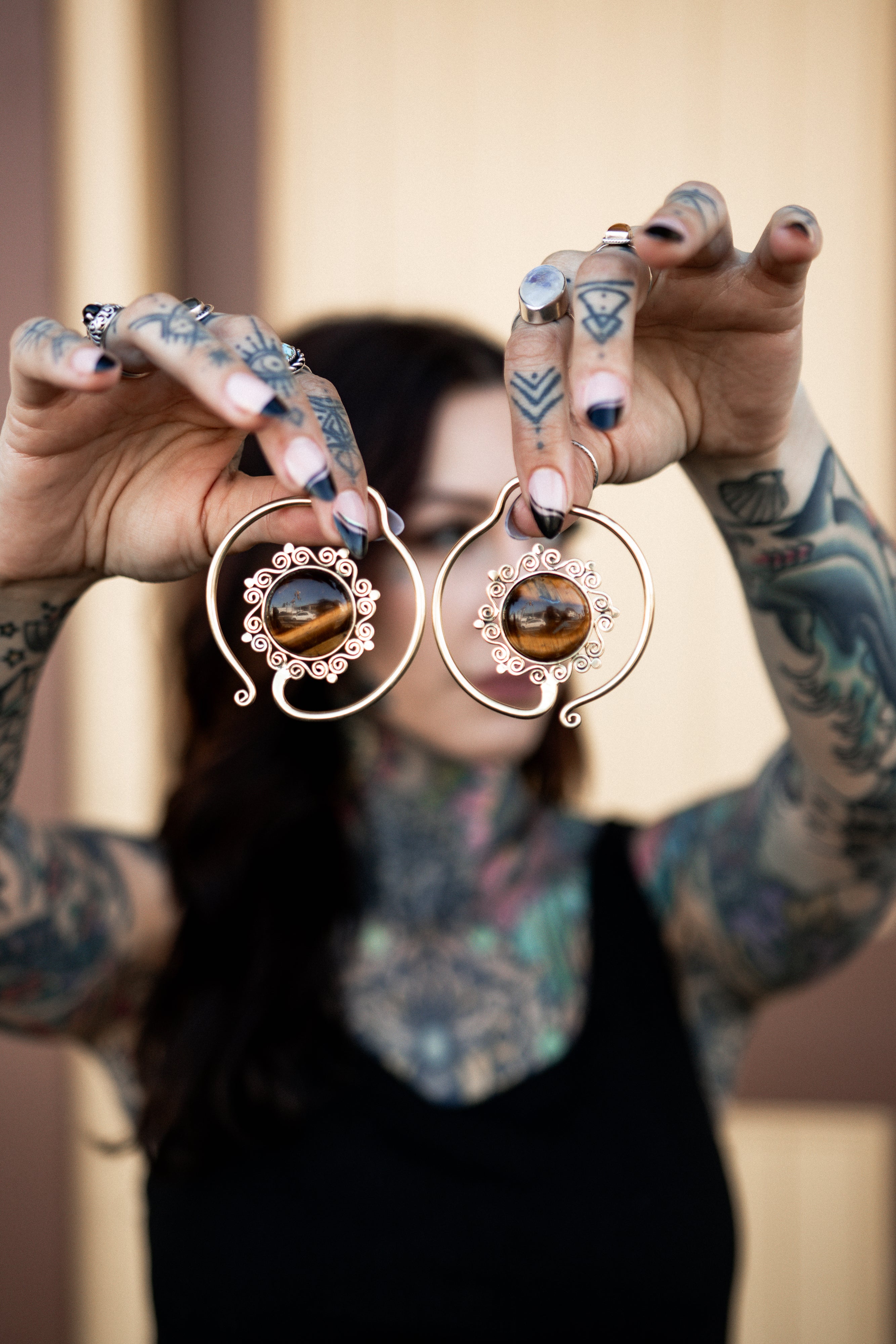 Helix Tigers Eye Stone Hoop Ear Weights