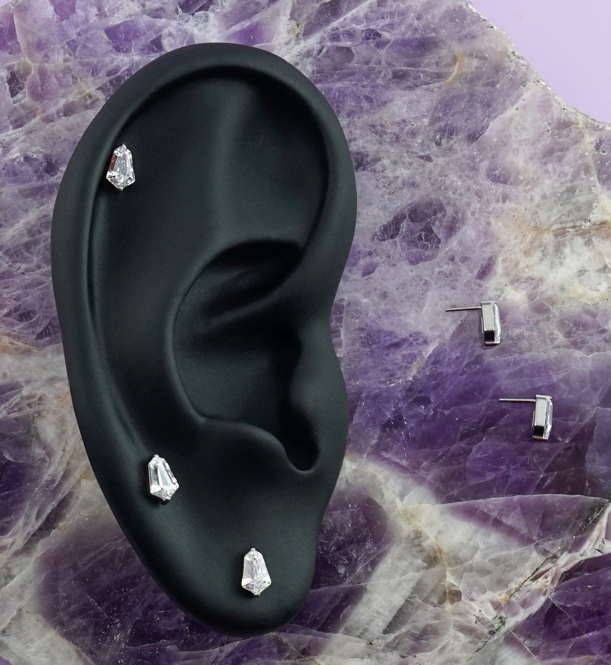 Hexagonal Clear CZ Titanium Threadless Top