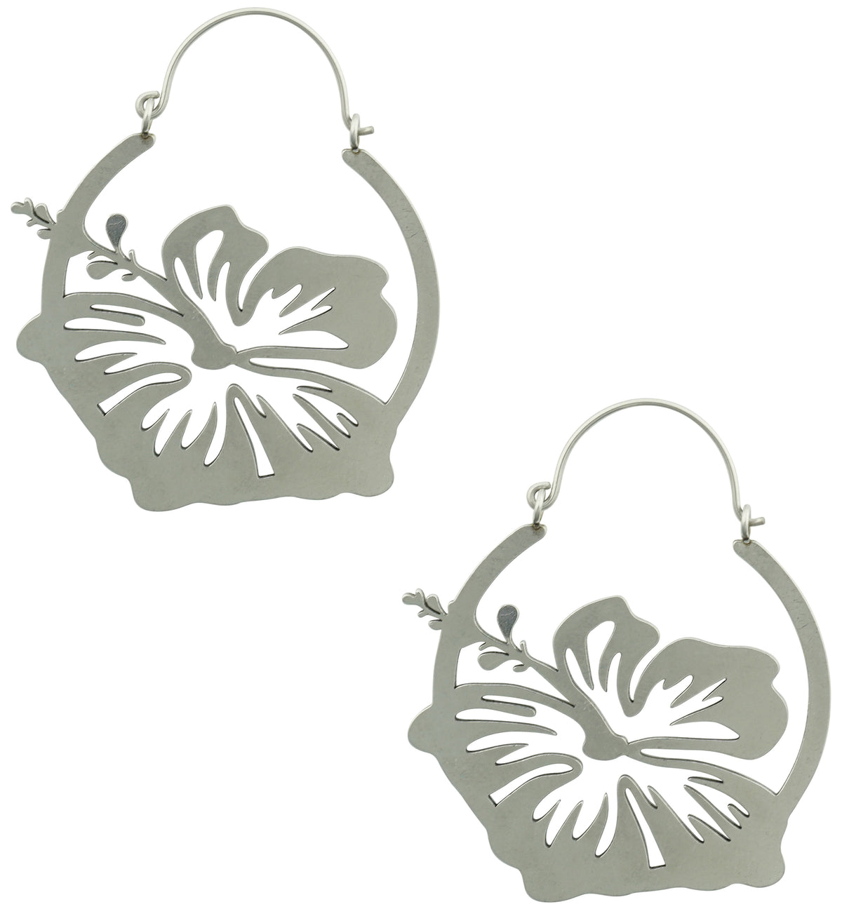 Hibiscus Flower Stainless Steel Plug Hoops