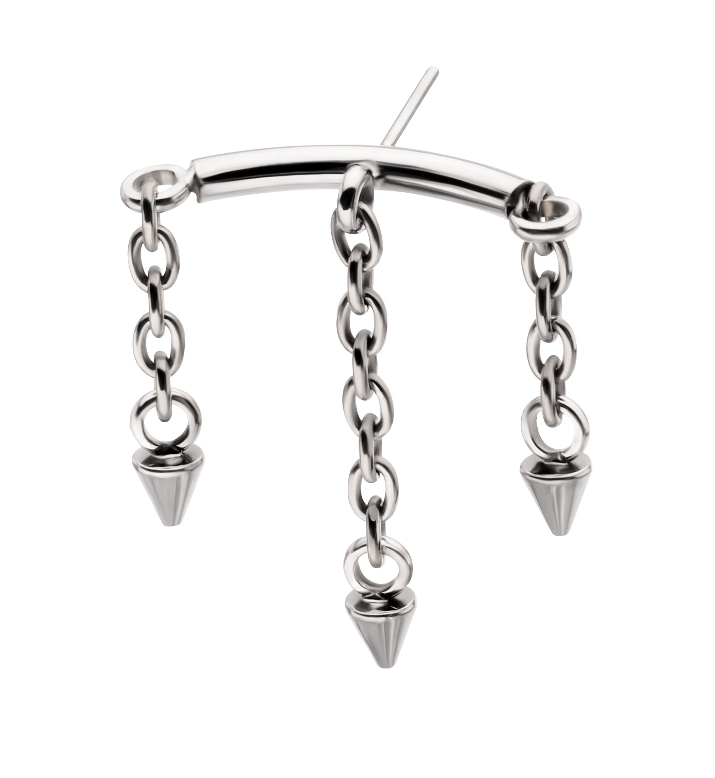 Hidden Curved Bar Triple Spike Dangle Titanium Threadless Top