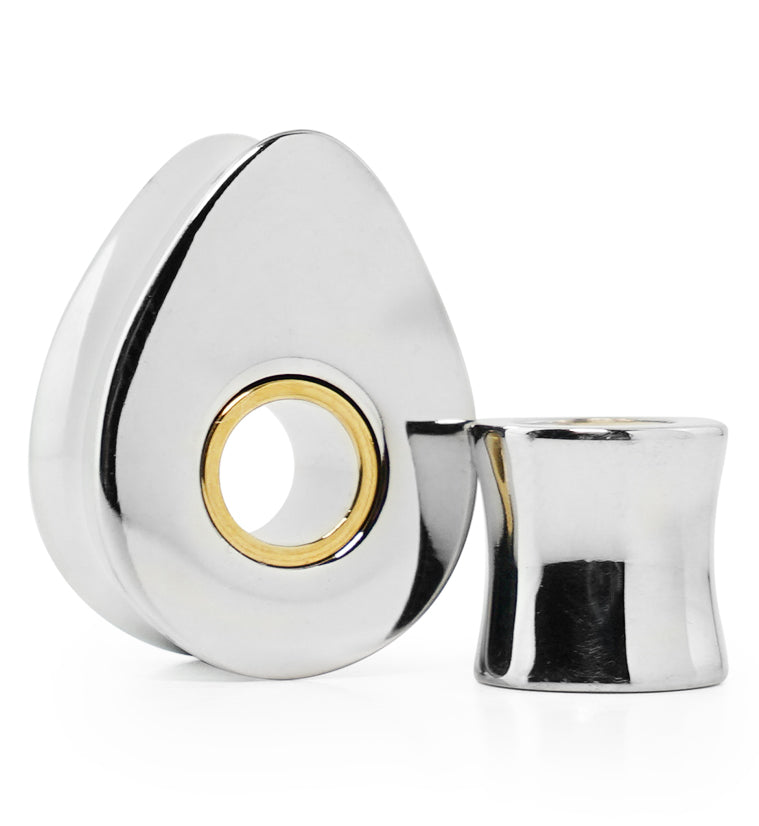 Hollow Golden Tunnel Stainless Steel Teardrop Plugs