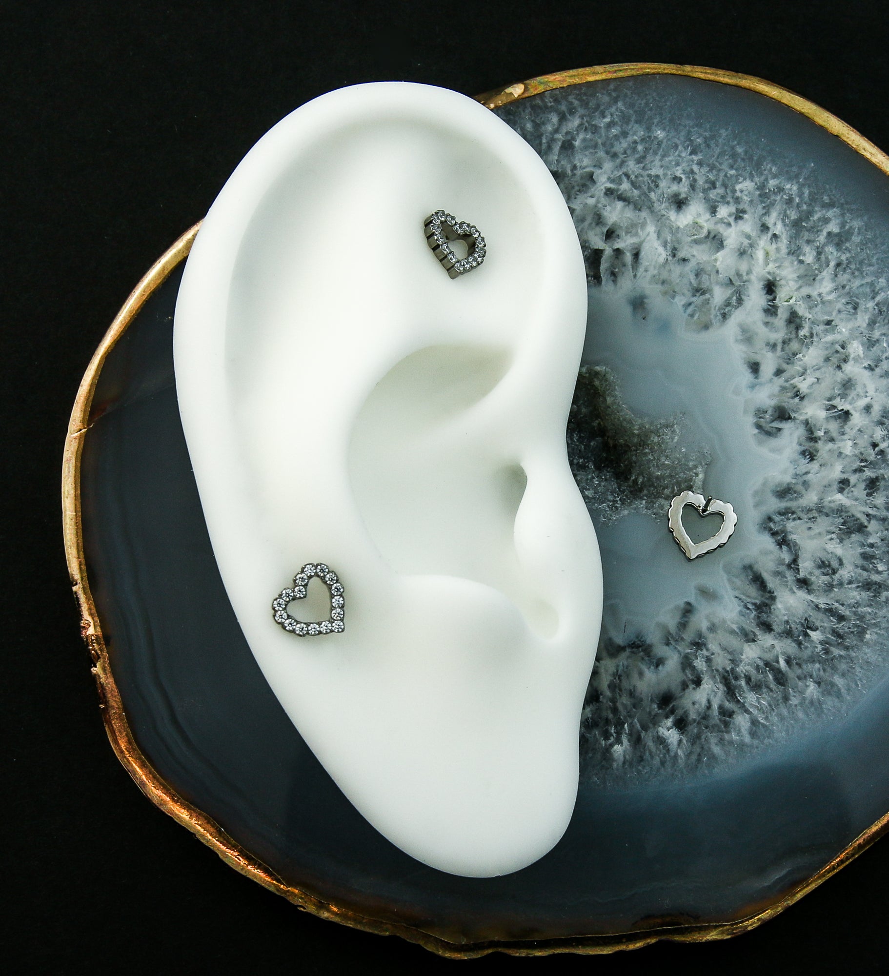 Hollow Heart Clear CZ Titanium Threadless Top