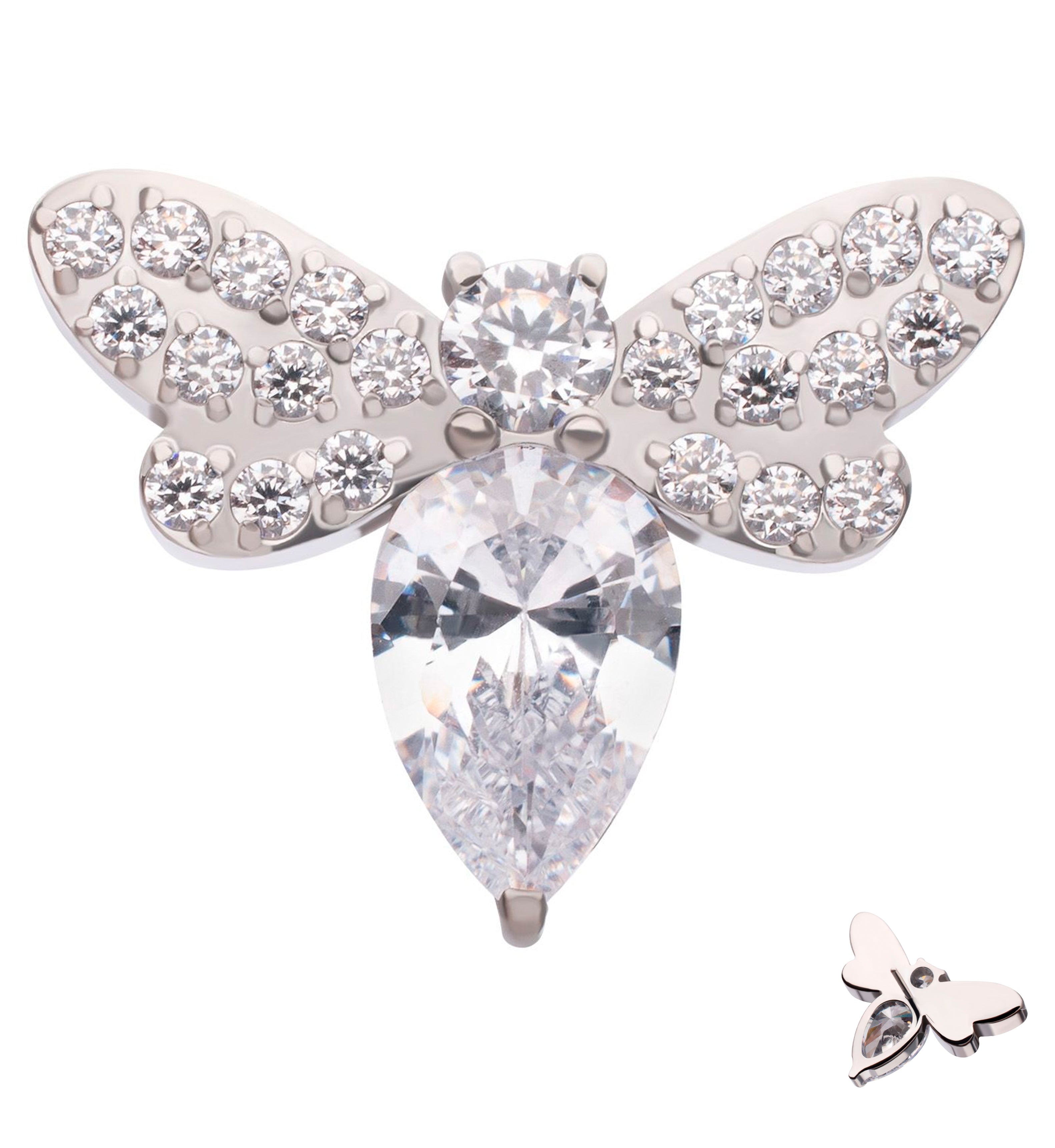 Honeybee Teardrop Clear CZ Titanium Threadless Top