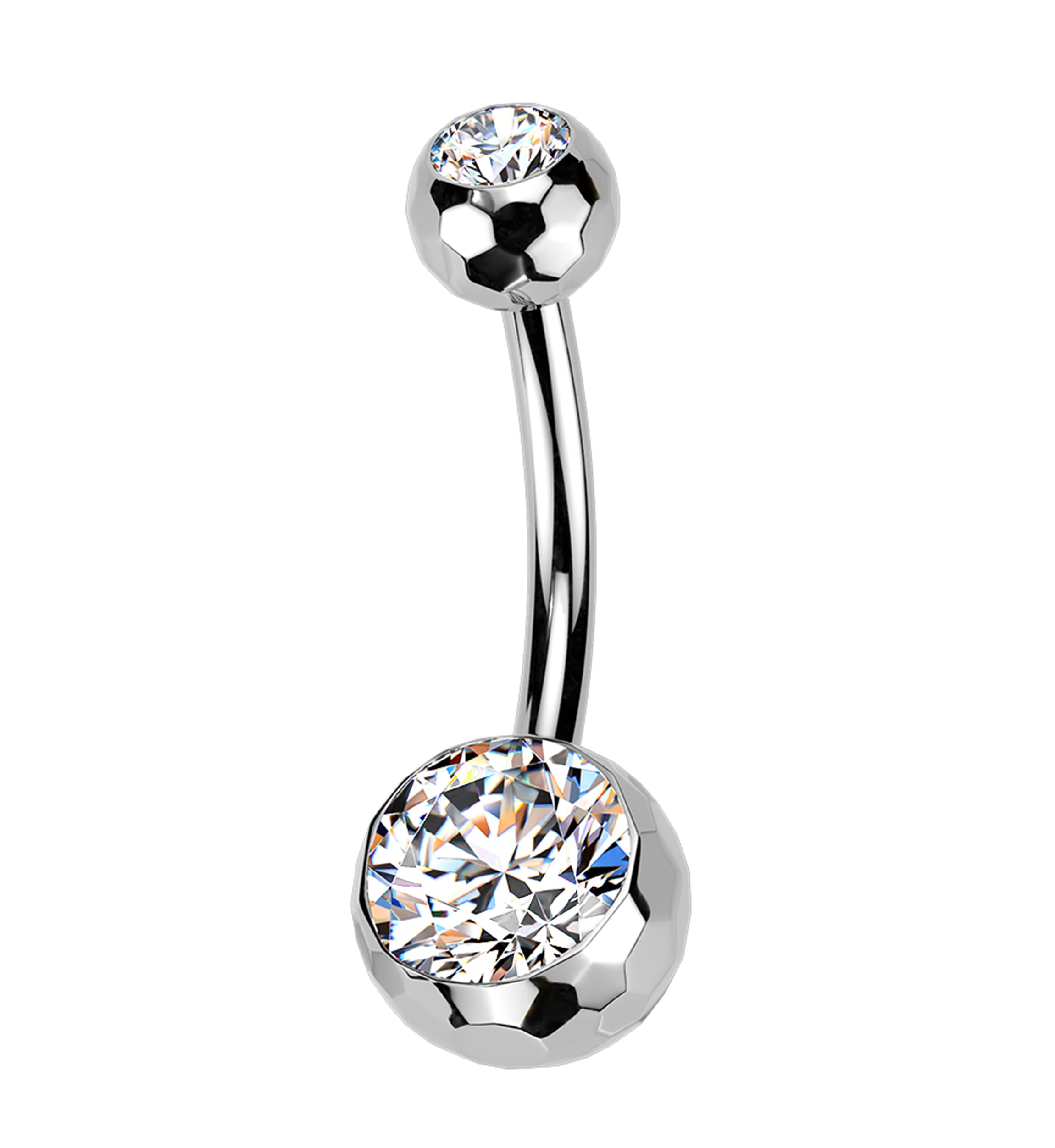 Honeycomb Faceted Clear CZ Titanium Belly Button Ring