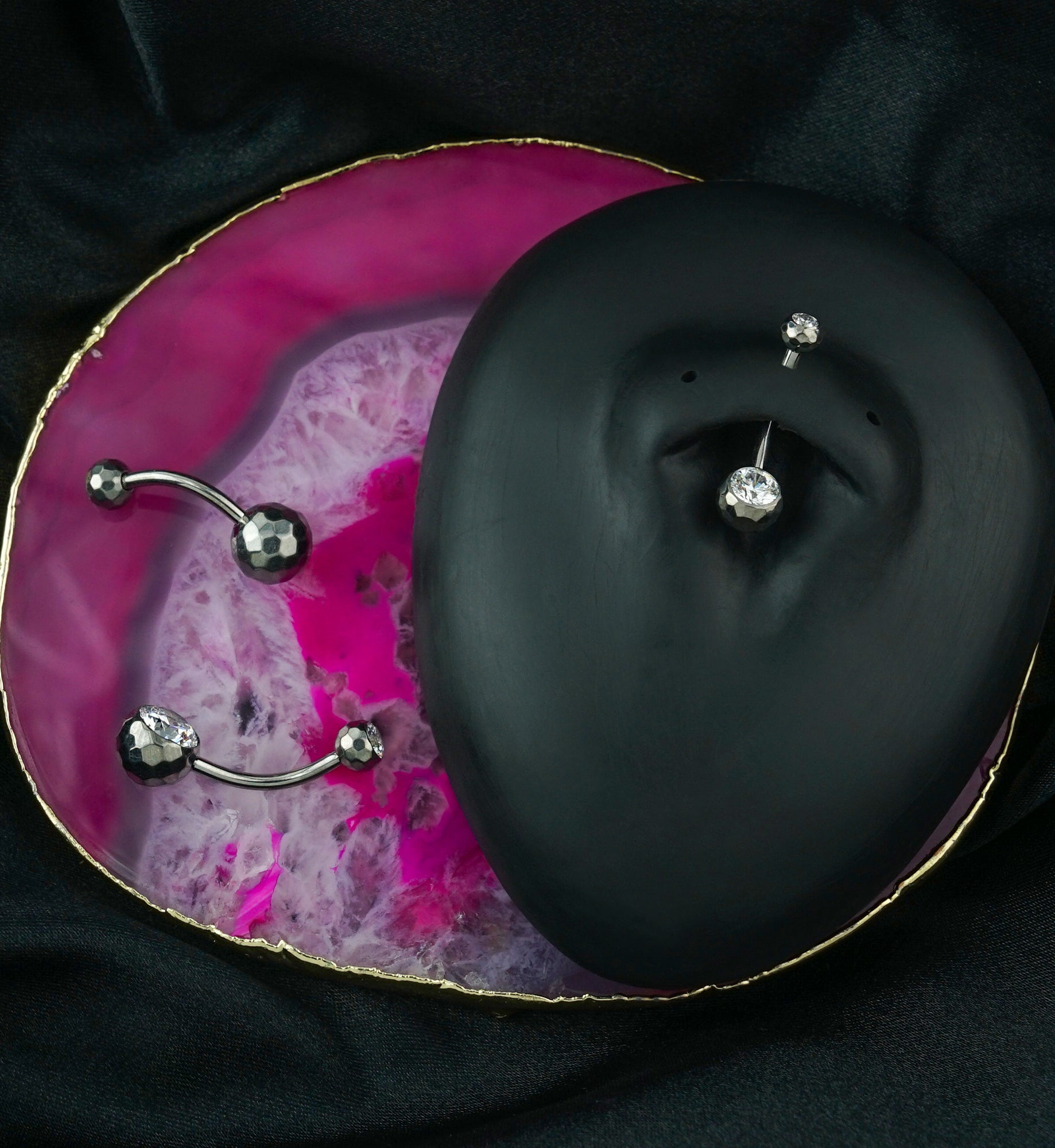 Honeycomb Faceted Clear CZ Titanium Belly Button Ring