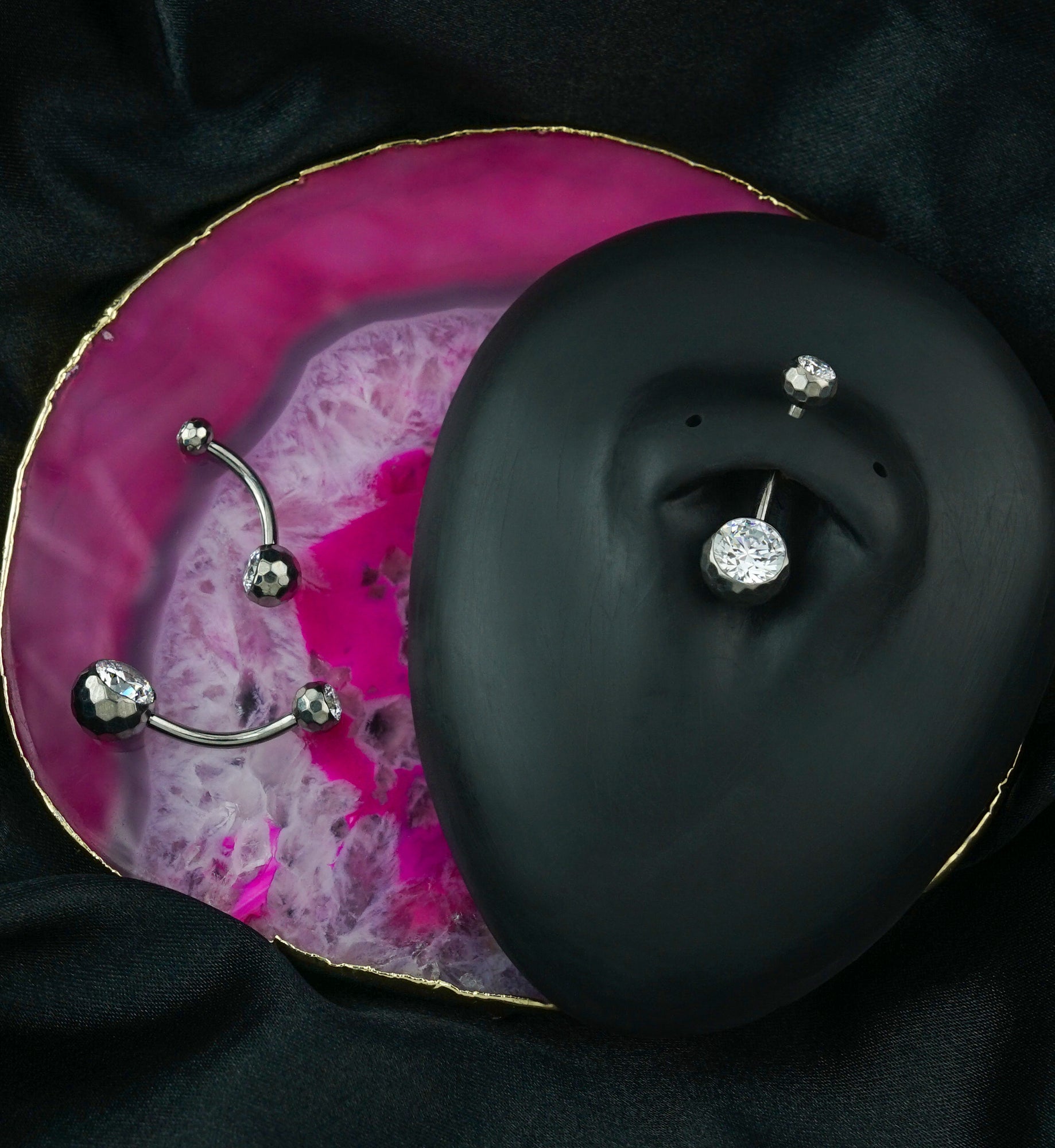 Honeycomb Faceted Clear CZ Titanium Belly Button Ring