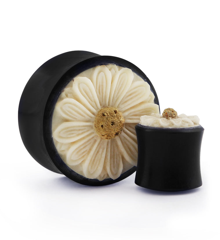 Horn Plugs with Daisy Flower Inlay