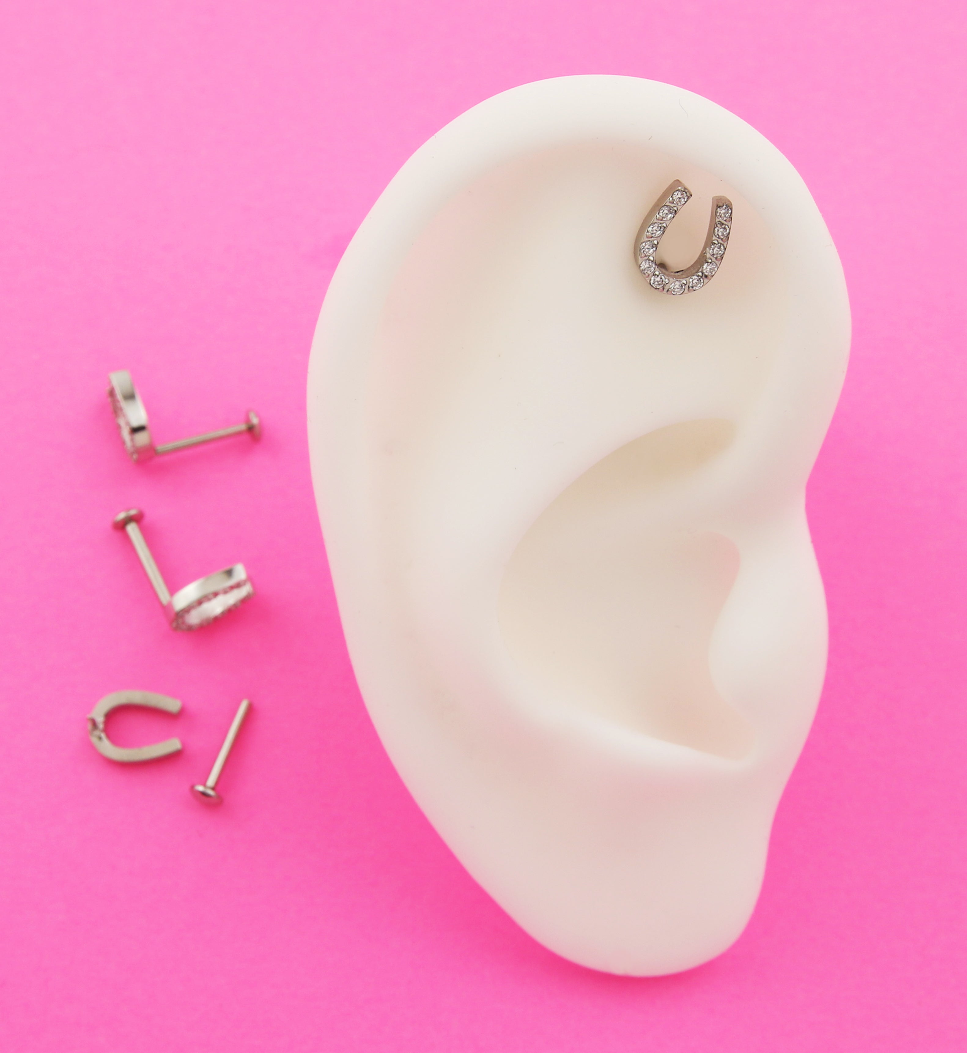 Horseshoe Clear CZ Convex Back Titanium Threadless Labret