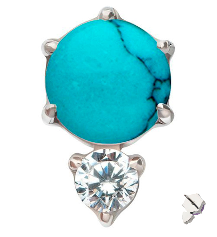 Howlite Turquoise Stone Drop Clear CZ Titanium Threadless Top