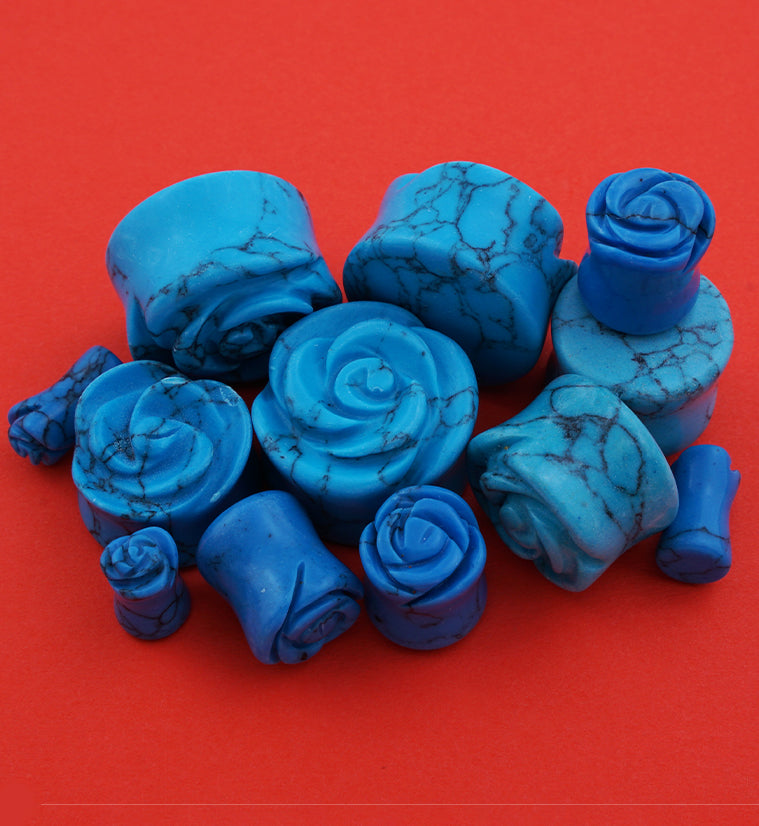Howlite Turquoise Stone Rosebud Plugs