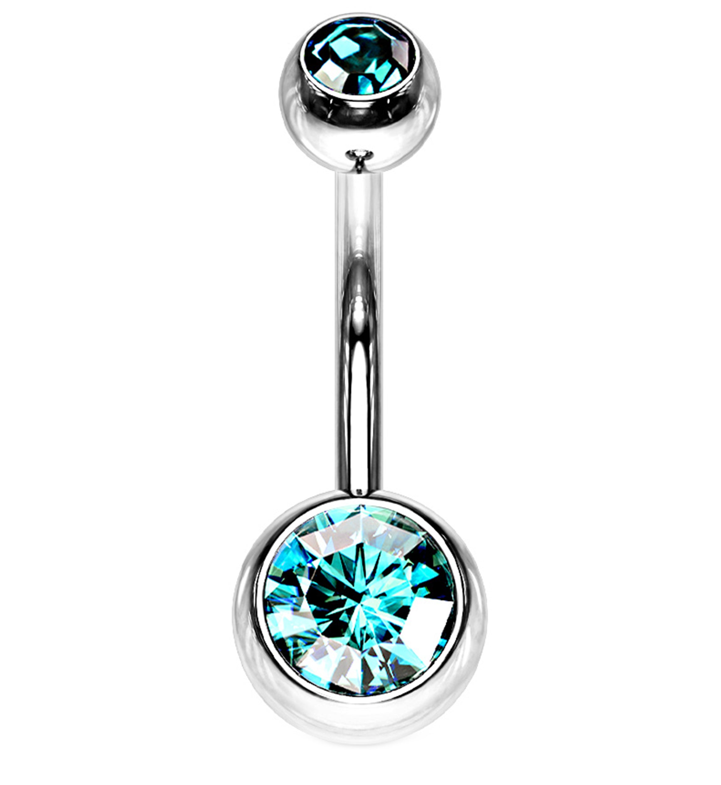 Internally Threaded Bezel Aqua CZ Belly Button Ring