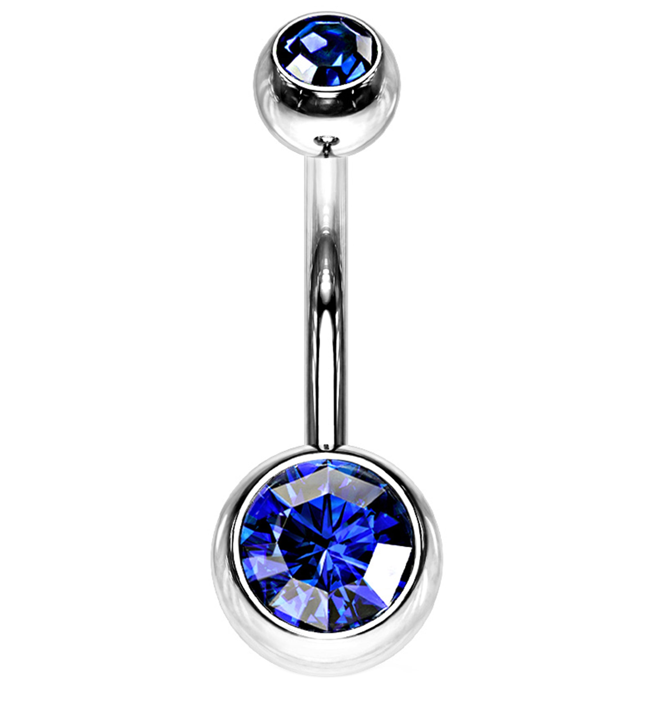 Internally Threaded Bezel Blue CZ Belly Button Ring