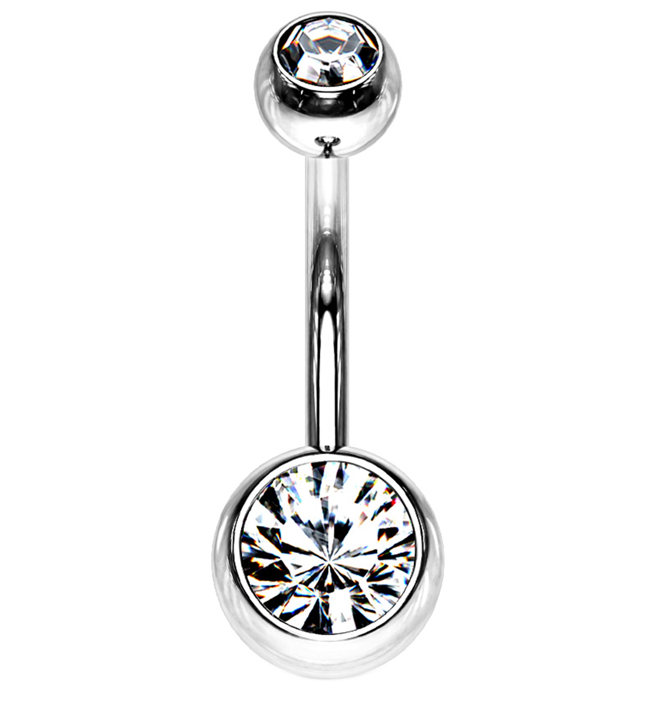 Internally Threaded Bezel Clear CZ Belly Button Ring
