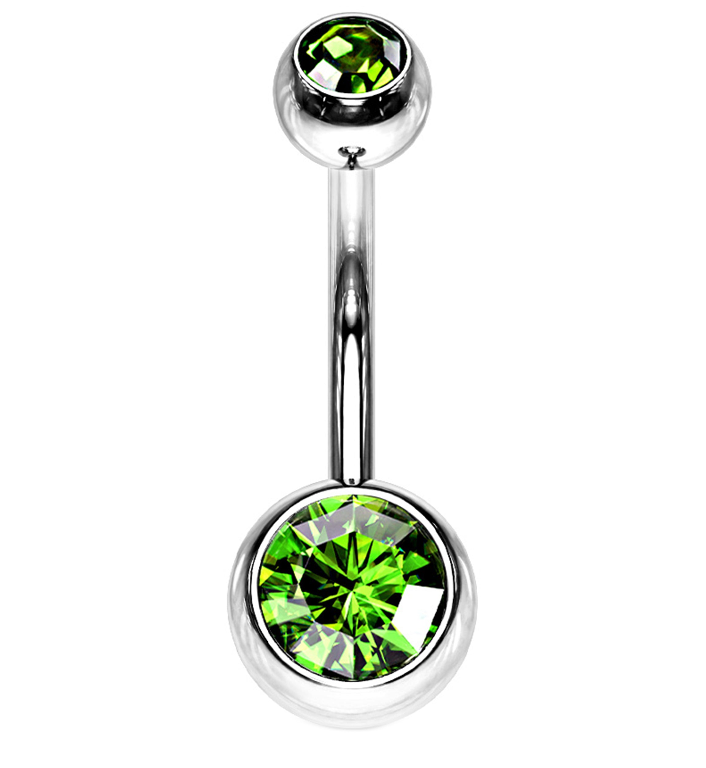 Internally Threaded Bezel Light Green CZ Belly Button Ring