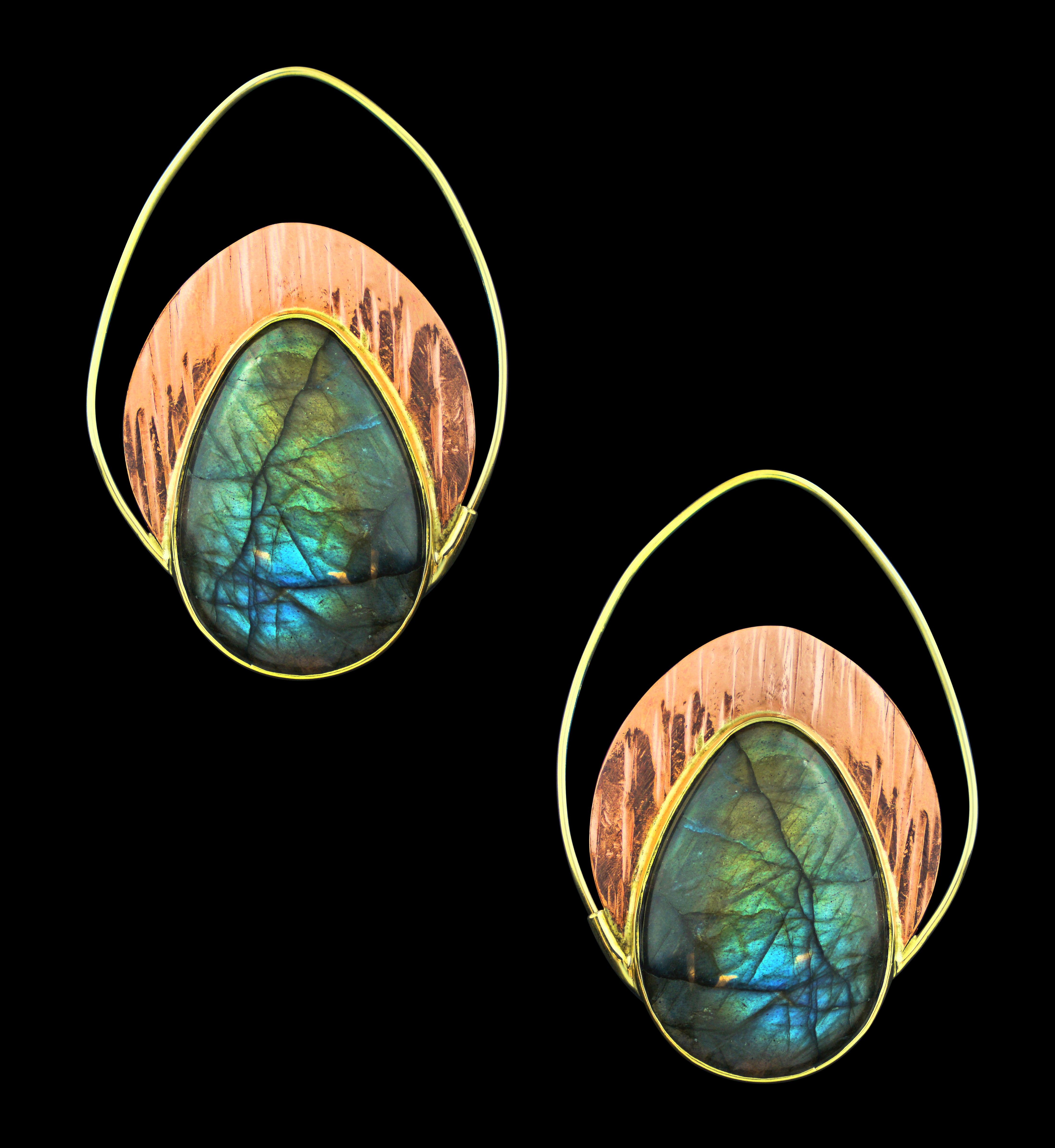 Labradorite Stone Rogue Brass Teardrop Hangers - Earrings
