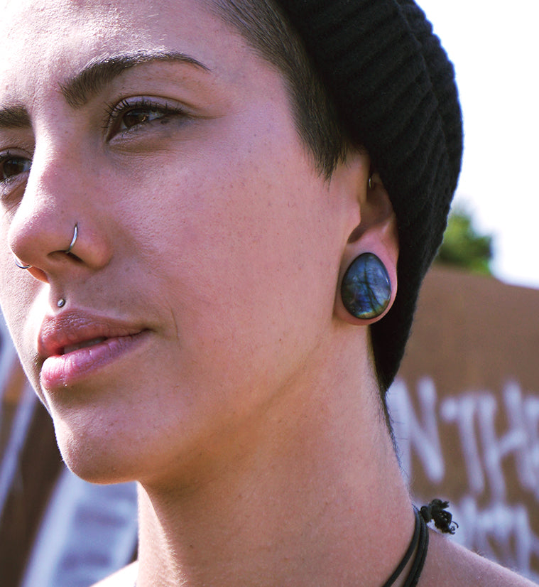 Labradorite Stone Teardrop Plugs