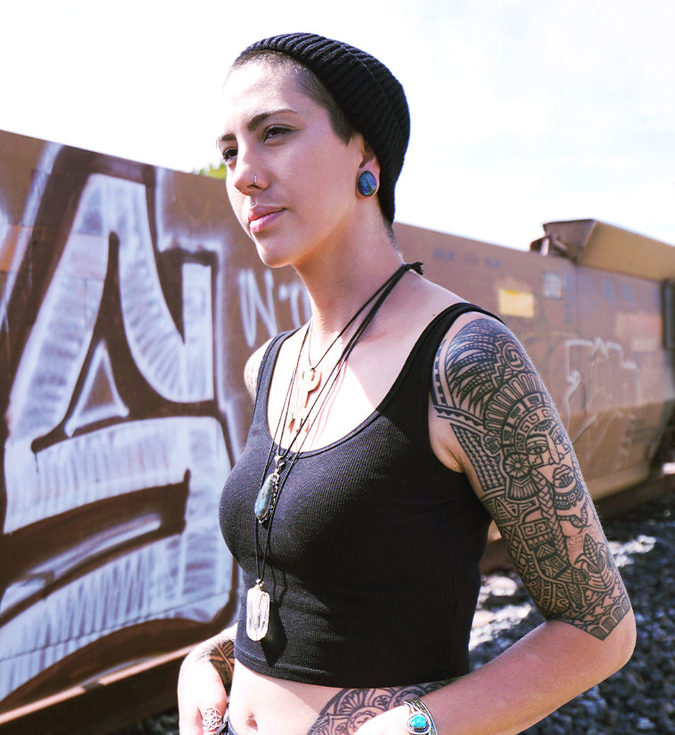 Labradorite Stone Teardrop Plugs