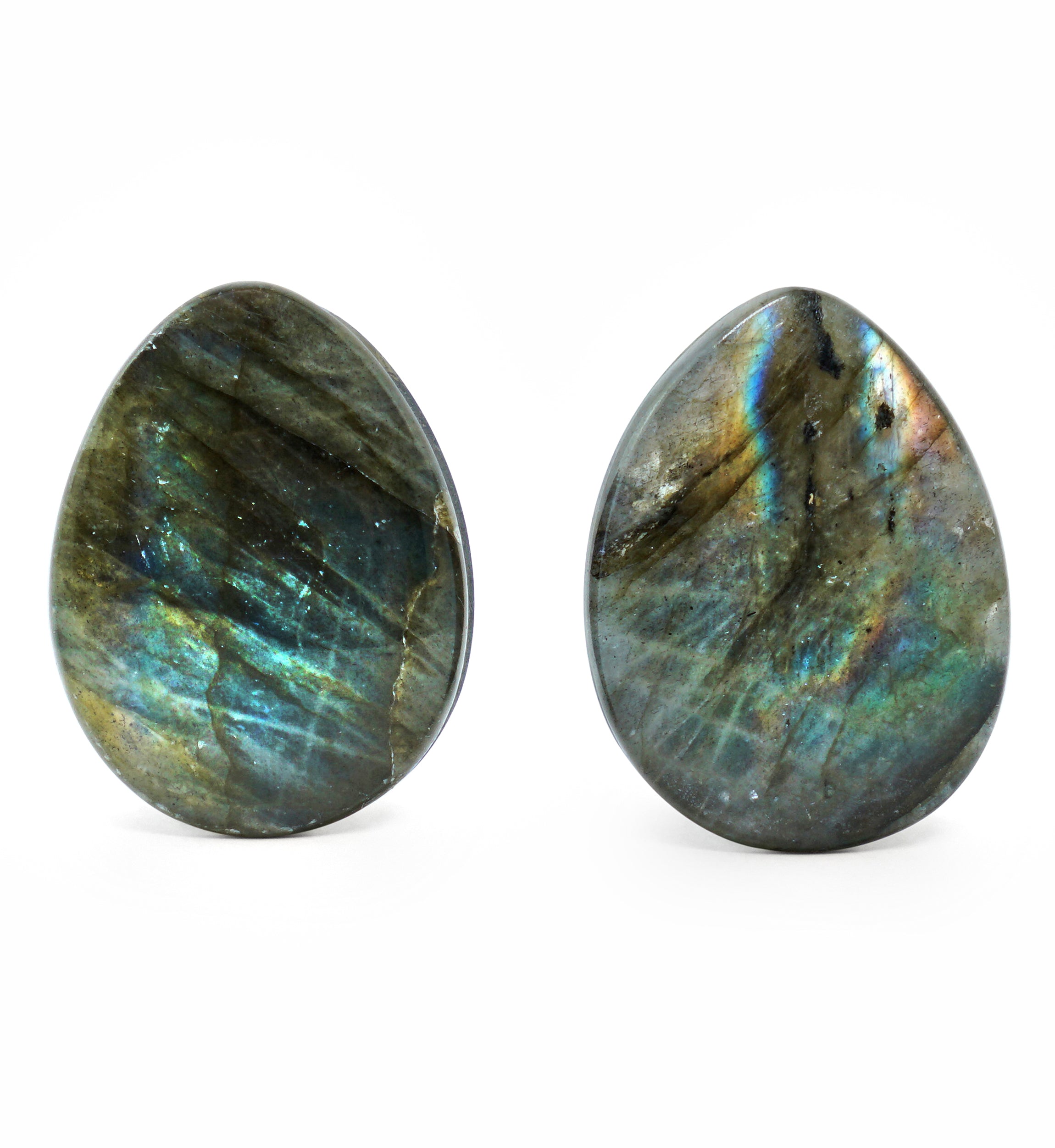 Labradorite Teardrop Stone Plugs 3/4" (19mm) Version 6