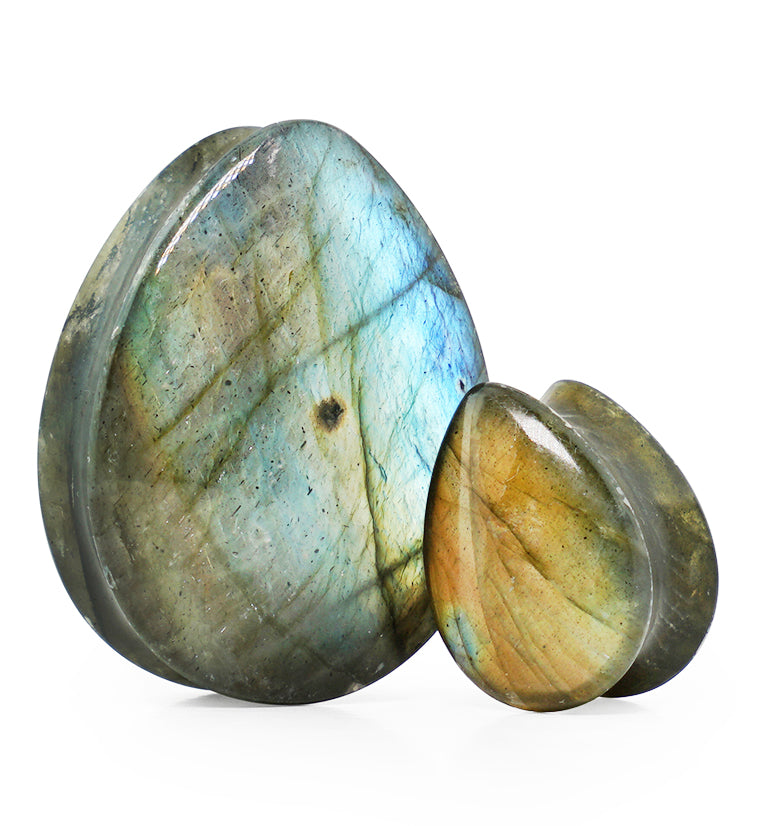 Labradorite Stone Teardrop Plugs