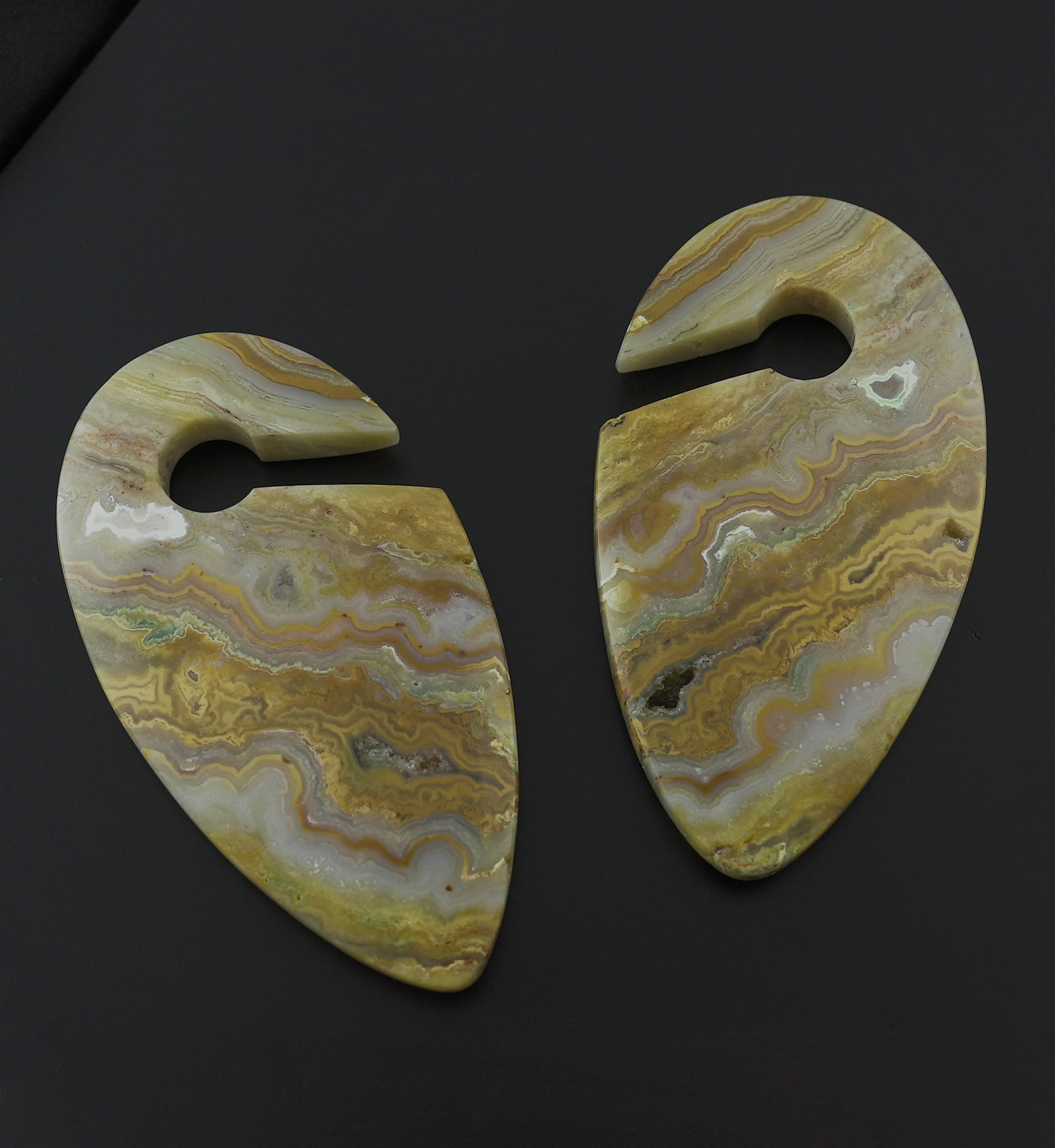 Lace Agate Stone Keyhole Ear Weights