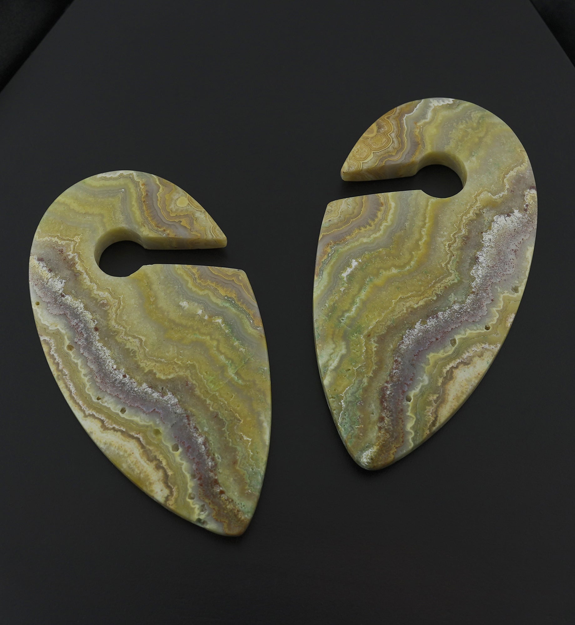 Lace Agate Stone Keyhole Ear Weights