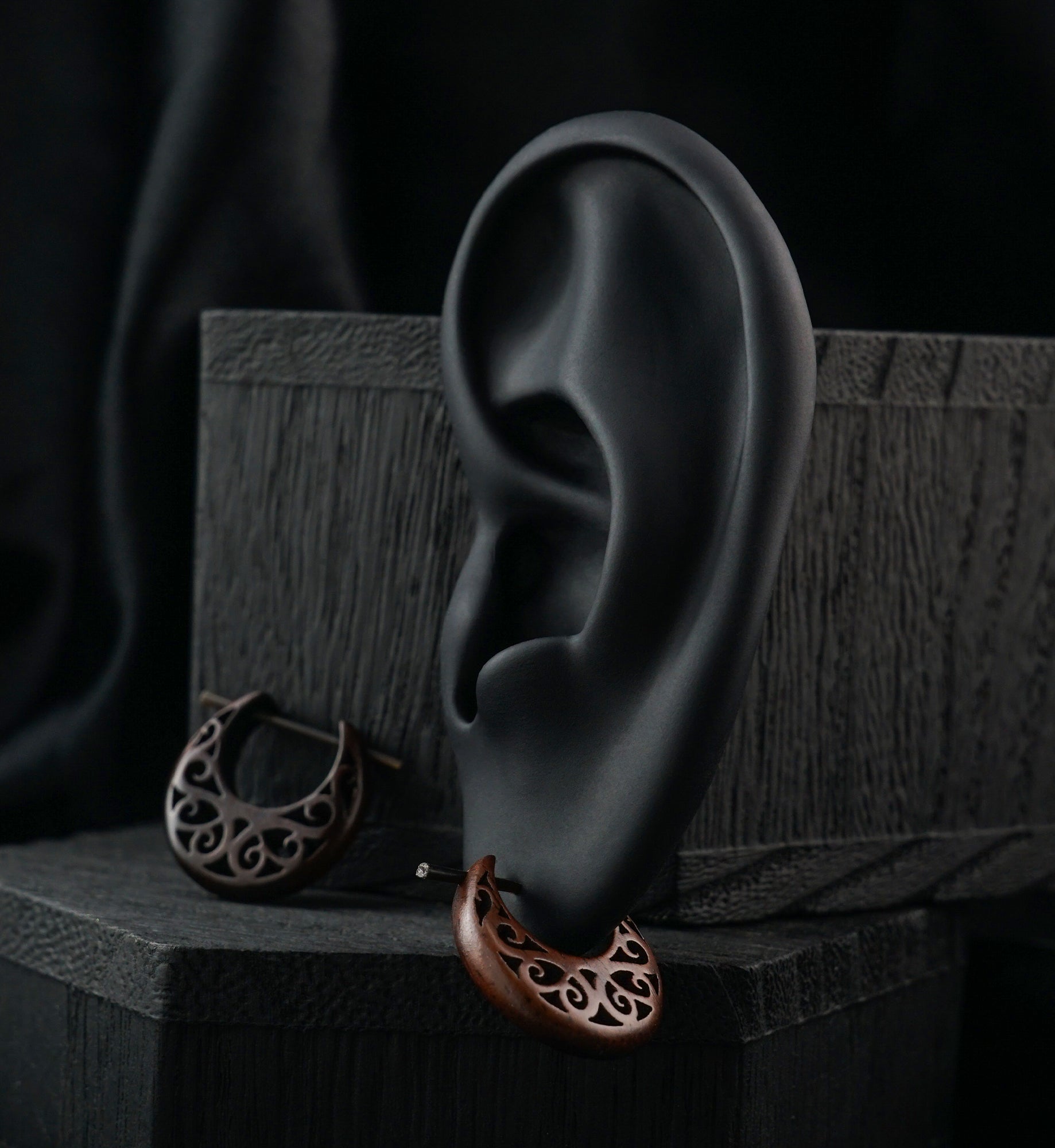 Lattice Hoop Narra Wood Earrings