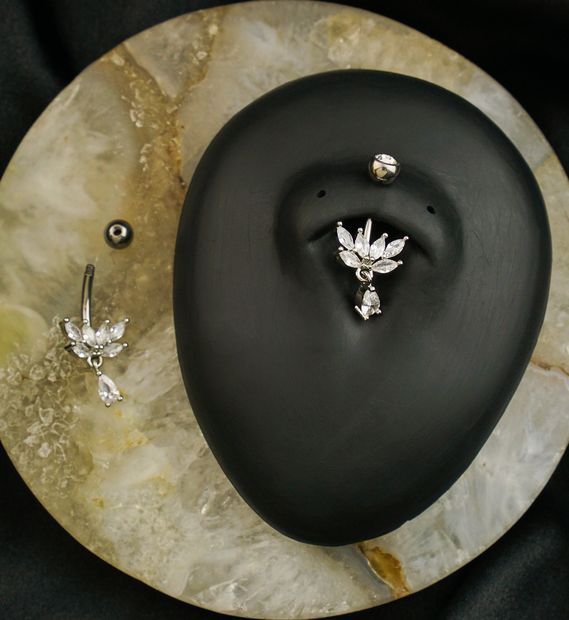 Laurel Clear CZ Teardrop Dangle Titanium Belly Button Ring