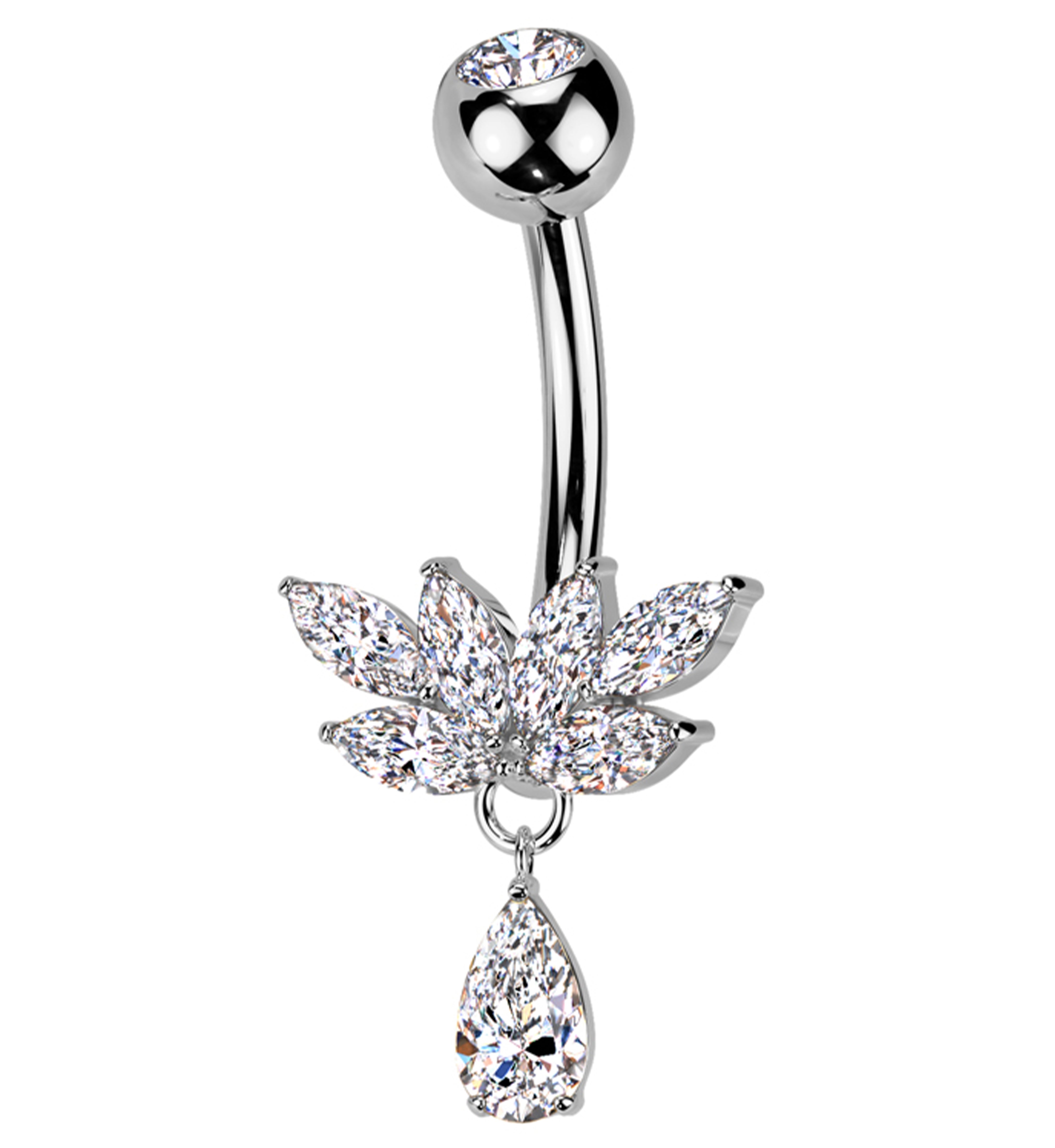Laurel Clear CZ Teardrop Dangle Titanium Belly Button Ring